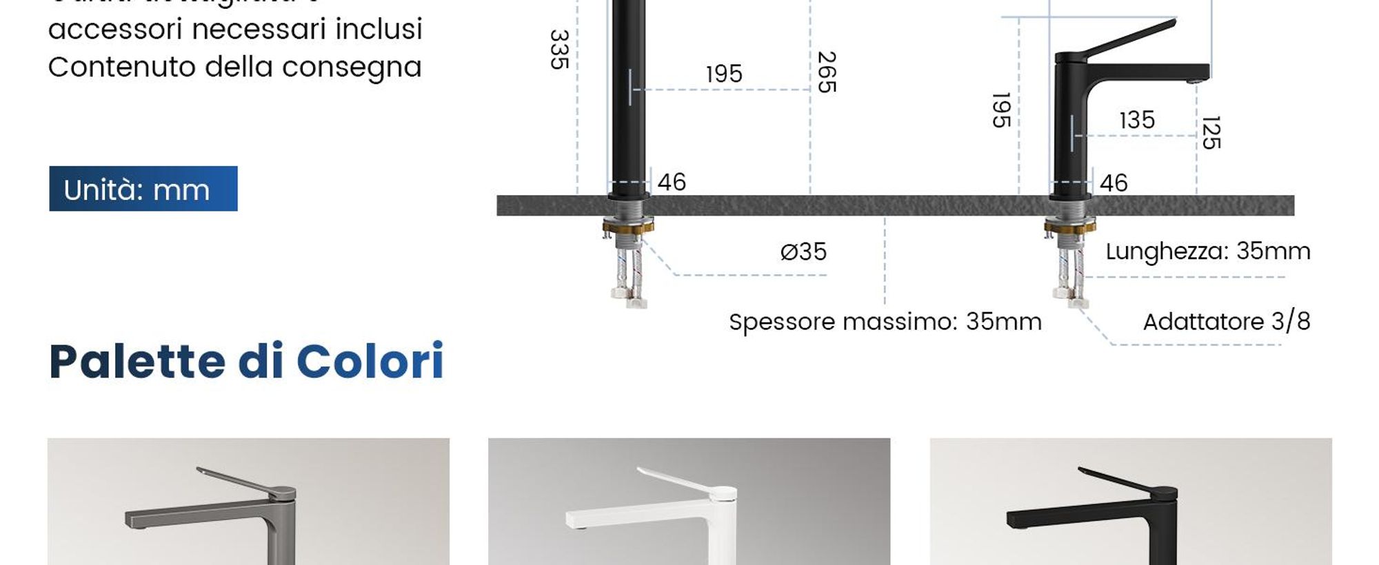 EMKE Rubinetto bagno nero opaco 335x233x46mm, ottone, cartuccia ceramica, miscelatore bagno, miscelatore lavabo, miscelatore lavabo