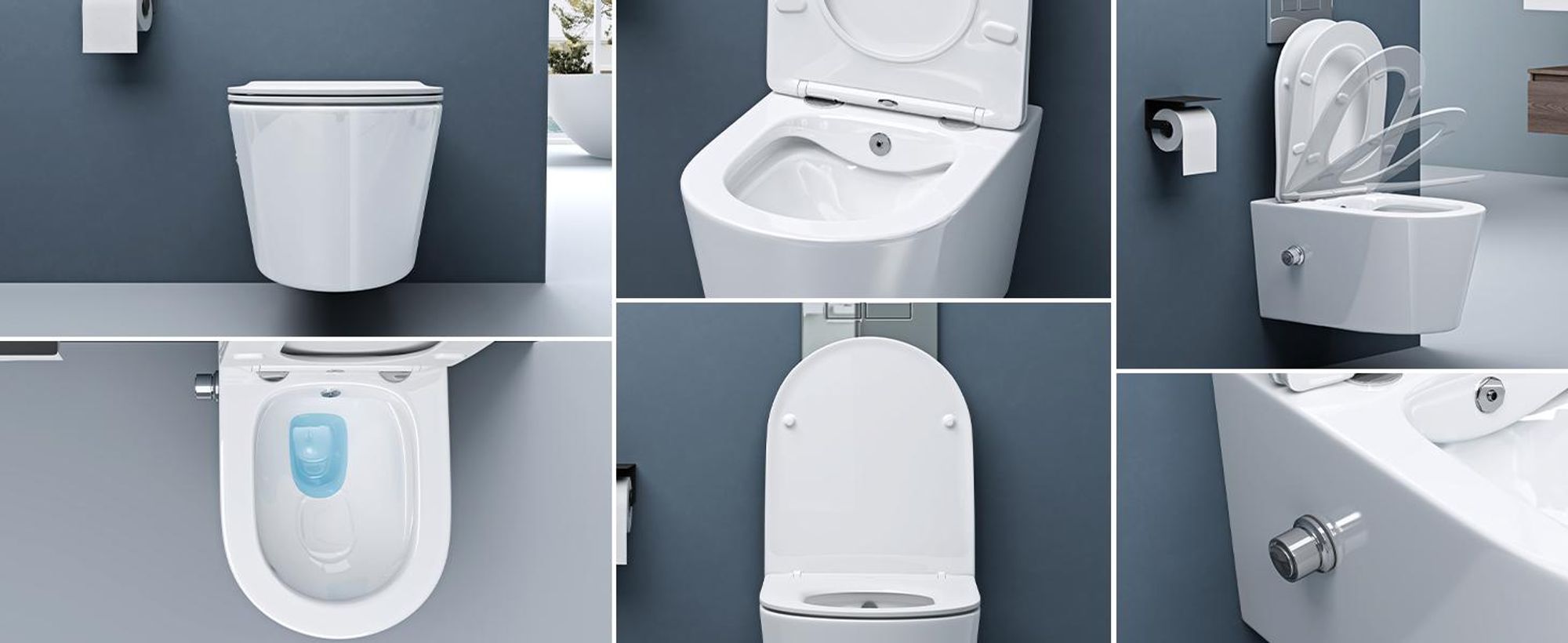 doporro Hänge-WC mit Bidet Funktion Weiß Wand-WC Toilette mit Soft-Close Spülrandloses aus Keramik Hänge-Toilette Aachen601
