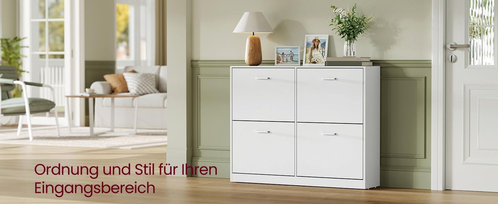 VASAGLE Schuhschrank 4 Klappen, Schuhkipper, Schuhregal, Schuhaufbewahrung, Trennwand verstellbar, für 16-28 Paar Schuhe, Flur, 24 x 105,5 x 82,7 cm