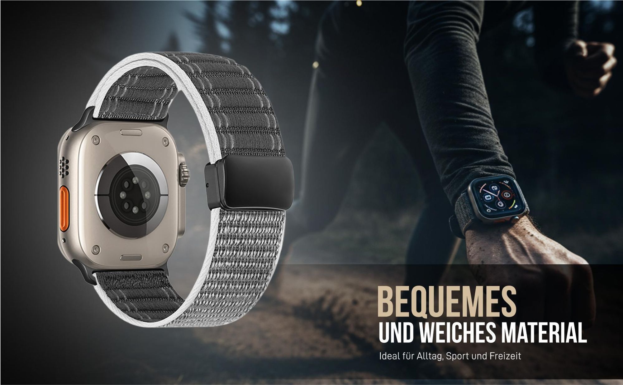 Graues Nylon Ersatzband für Apple Watch Ultra 3 49mm