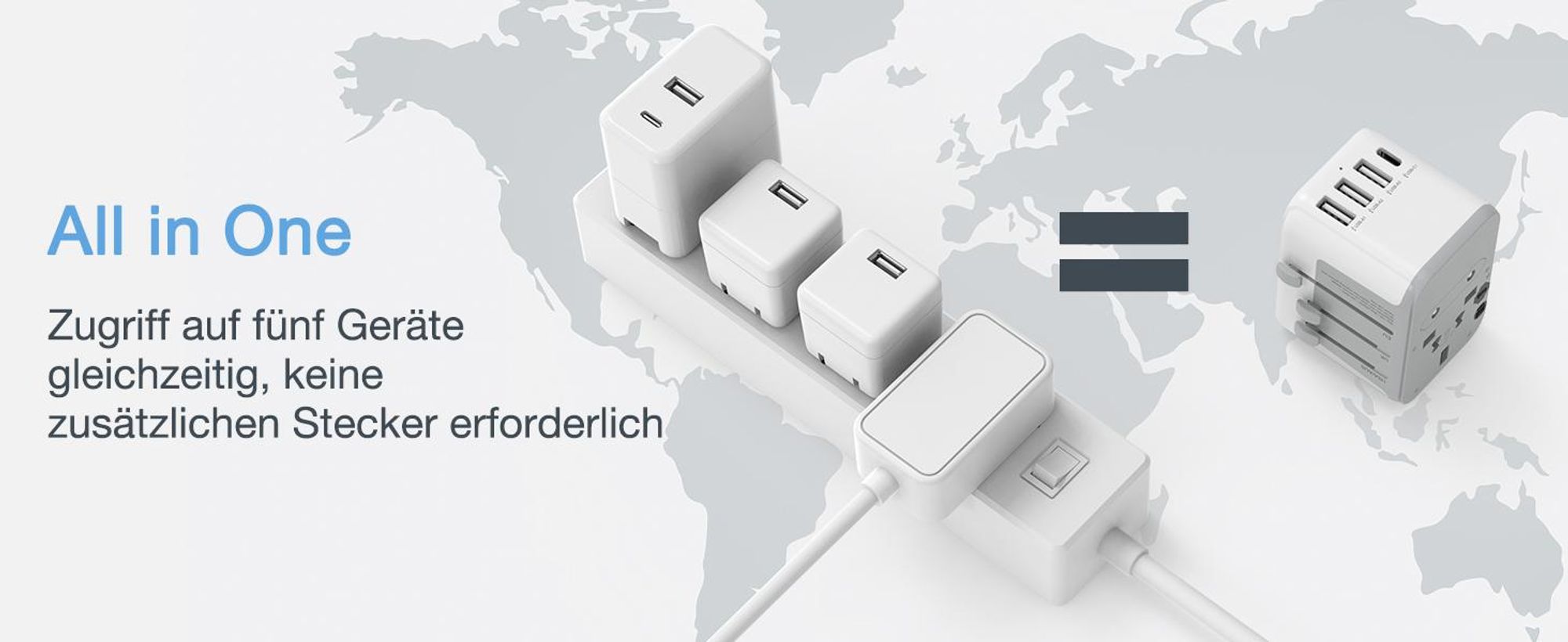 TESSAN Reiseadapter Weltweit Universal Reisestecker mit 3 USB A und 1 USB C Internationaler Steckdosenadapter