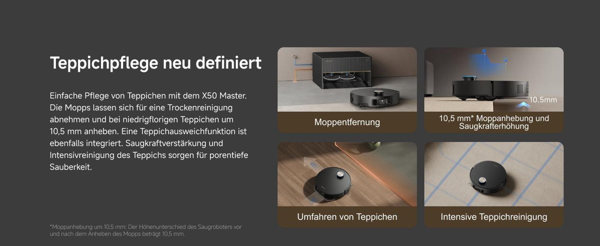 DREAME X50 Master Staubsaugerroboter mit 24,9cm Basisstation, automatisches Nachfüllen und Entleeren, Nachlaufsystem, AI Hindernisvermeidung, 20000 Pa