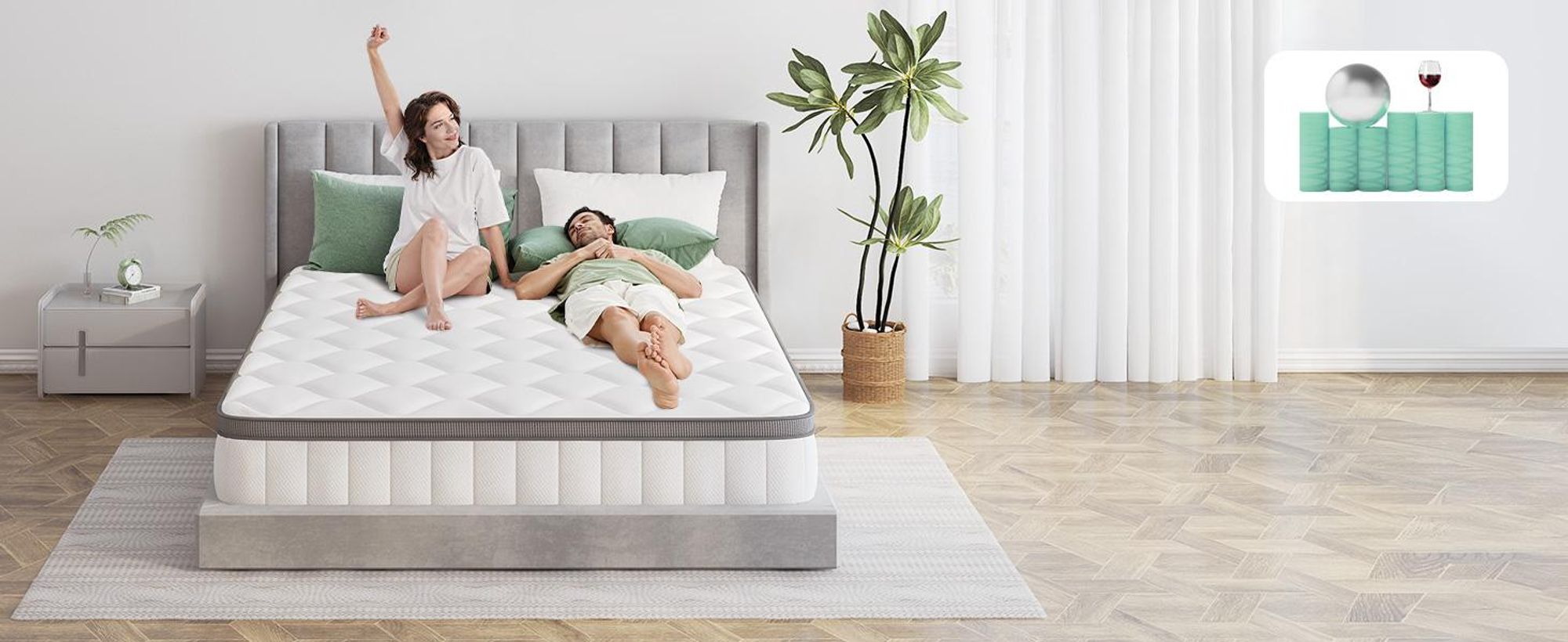 Portreen Matratze 140x200, 7-Zonen Federkernmatratze mit Spannbettlaken, Höhe 25cm, Taschenfederkernmatratze, Premium Taschenfederkern,H3
