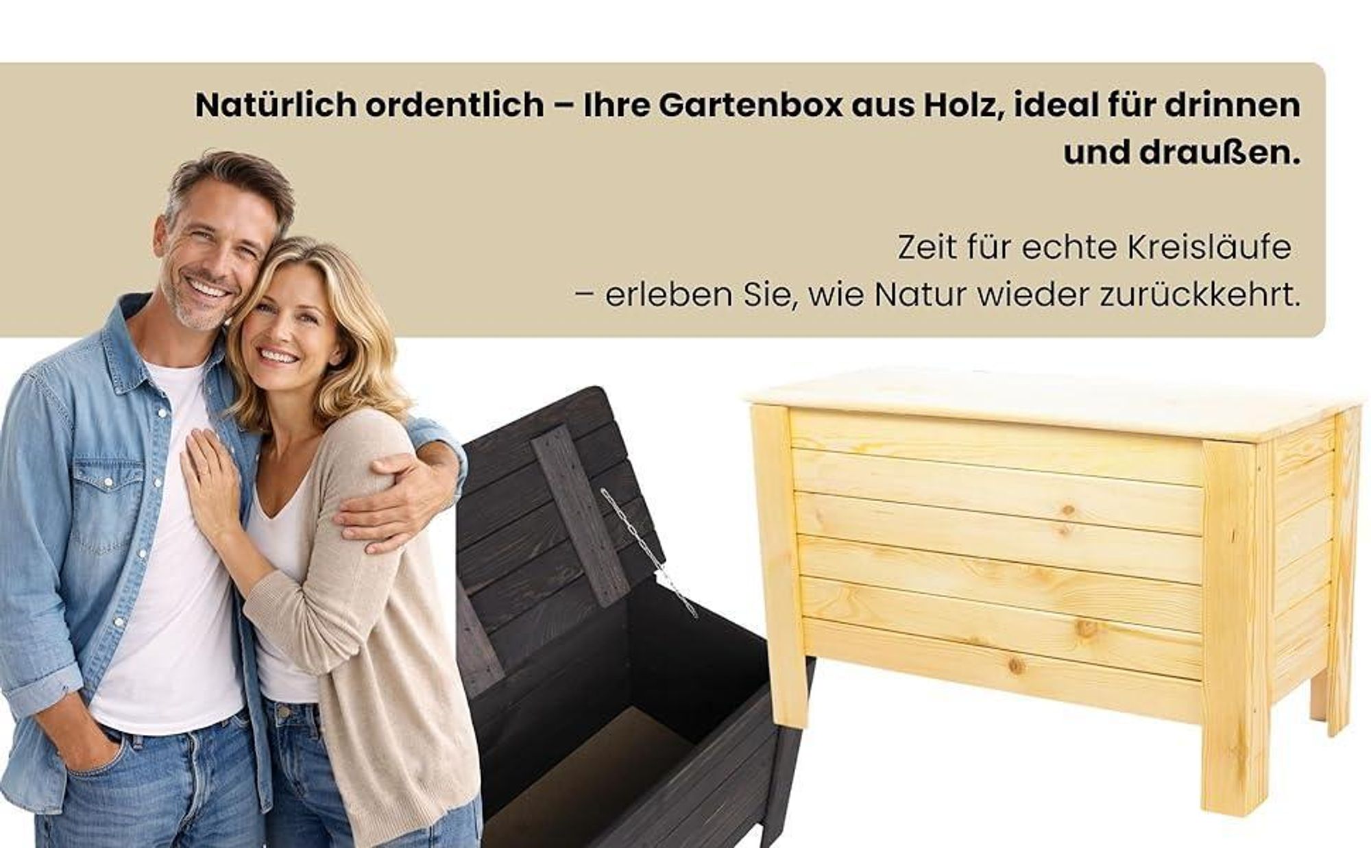 STOLMAK Gartenbox aus Holz 166 l 80x52x40 cm Schwarz Massivholz Kiefer Auflagenbox Kissenbox Holztruhe Aufbewahrungsbox Gartenmöbel