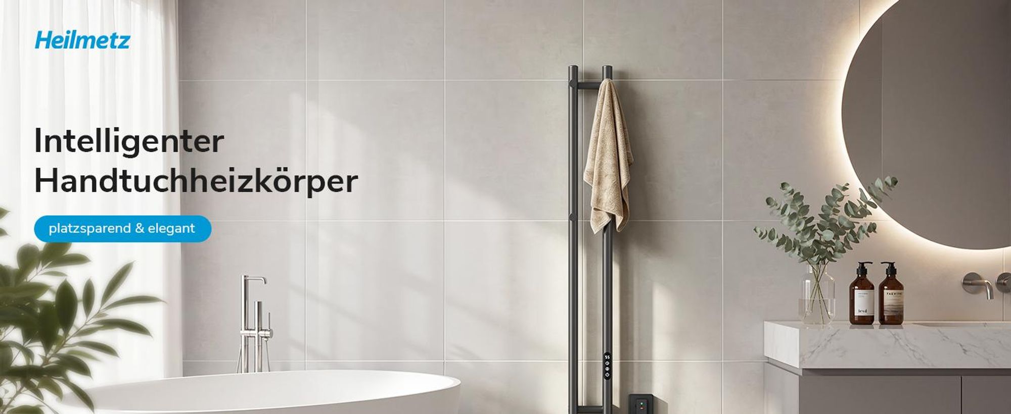 Heilmetz Elektrischer Handtuchheizkörper Smart WLAN Handtuchtrockner 120x12 cm mit Timer, Platzsparend, Gunmetal Grau, 145W Mit / Ohne heizstab