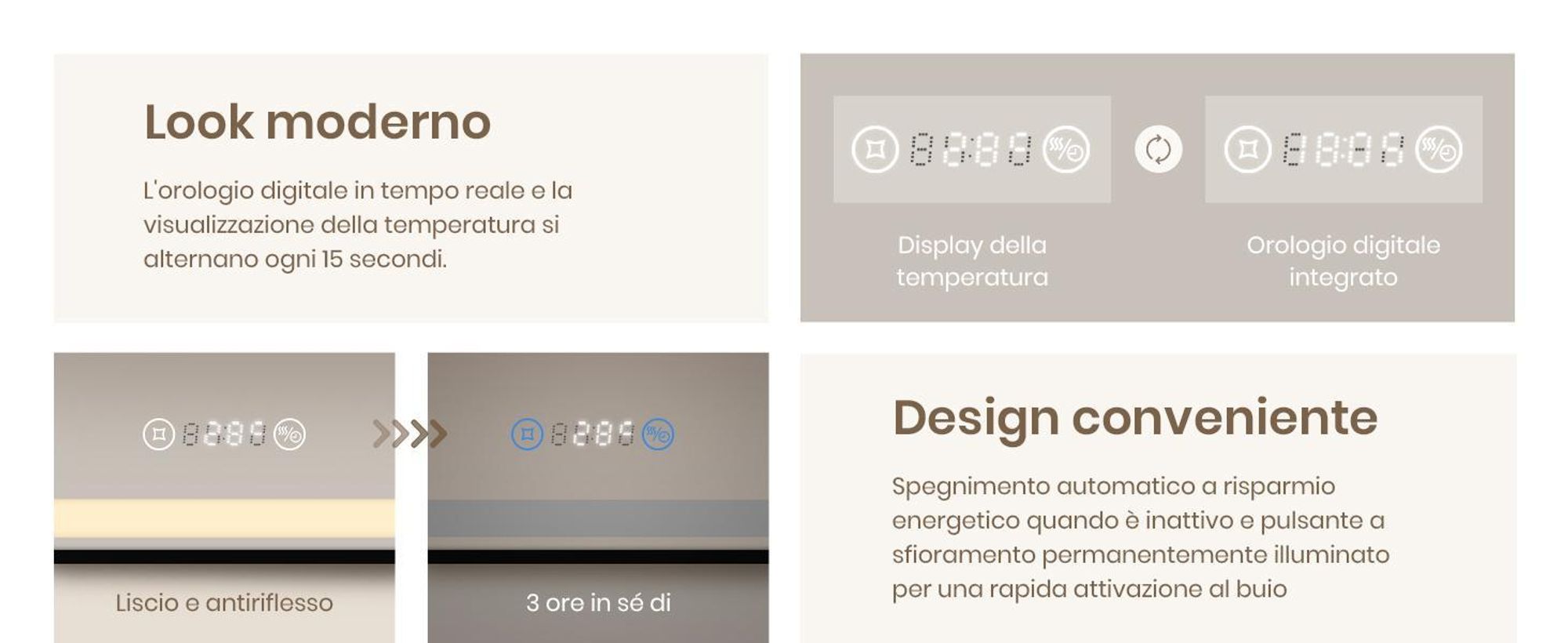 EMKE specchio da bagno Specchio LED 80x60cm specchio da bagno illuminato con cornice nera interruttore a sfioramento, antiappannamento e funzione orologio