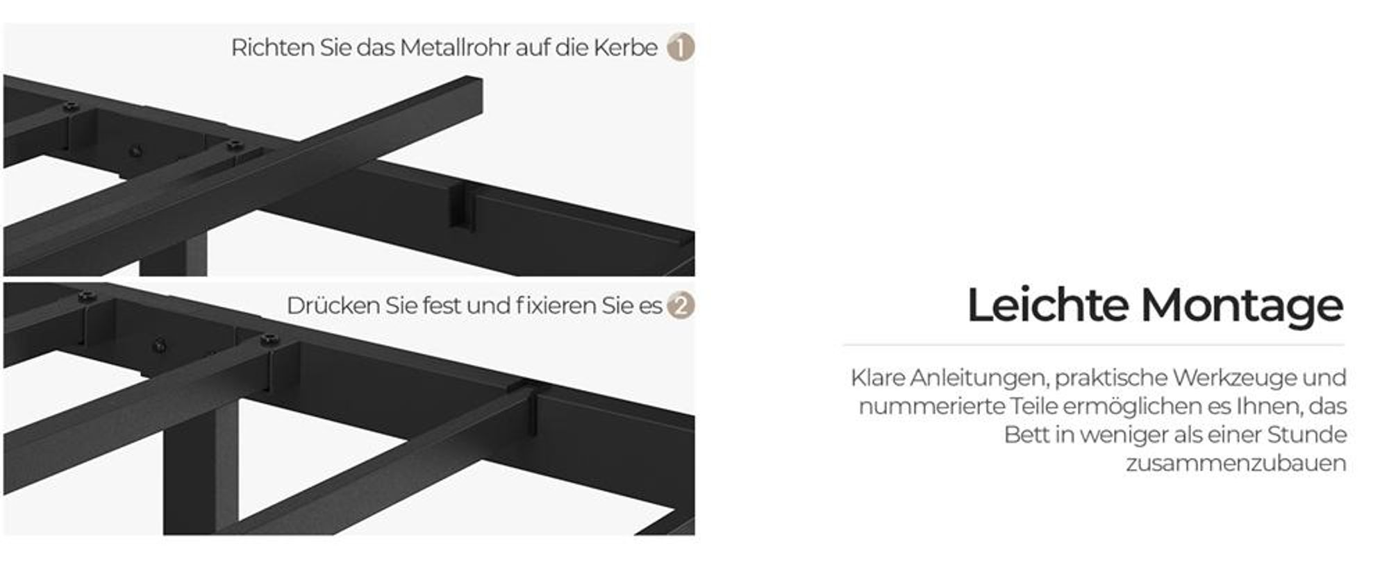 Yaheetech Bettrahmen Metallbett 140 x 200 cm, Bettgestell aus Metall mit Lattenrost, Modern Gästebett Jugendbett, Schwarz