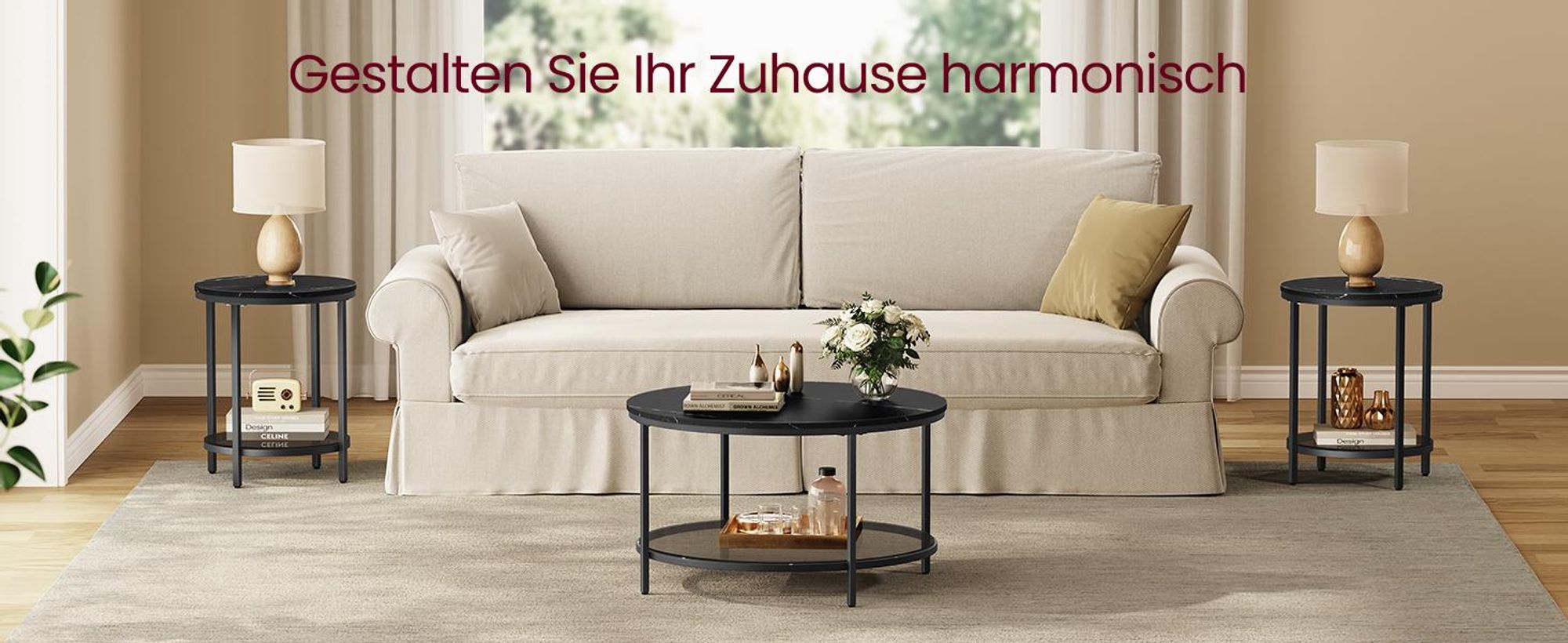 VASAGLE Beistelltisch, Nachttisch mit 2 Ebenen, Holzspanplatte, Hartglas