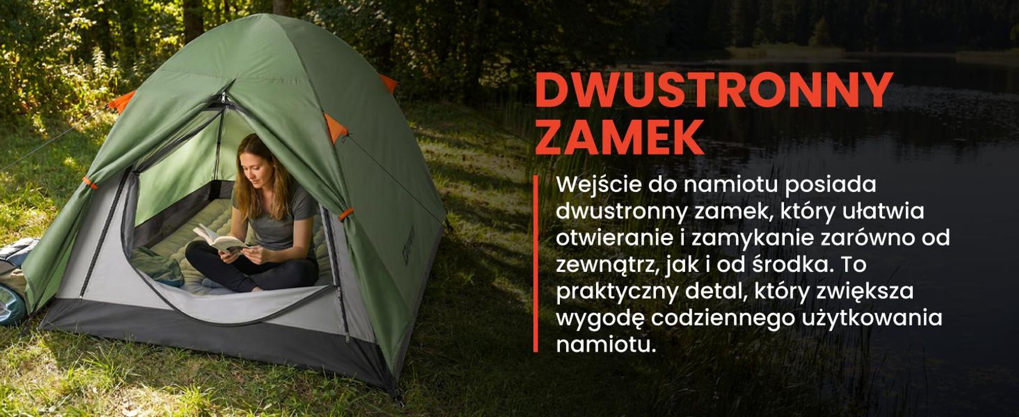 Dwuosobowy namiot turystyczny z moskitierą typu igloo i stelażem z włókna szklanego