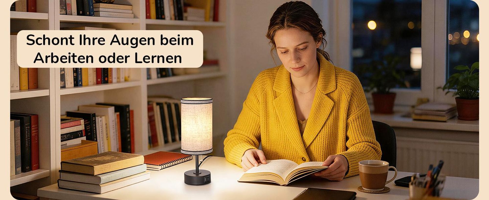 EDISHINE Nachttischlampen 2er-Set, mit USB-A- & USB-C-Anschlüssen, Modern  Zugschalter, inkl. 4W LED-Birnen E27, Tischlampe mit schwarzem Metallsockel