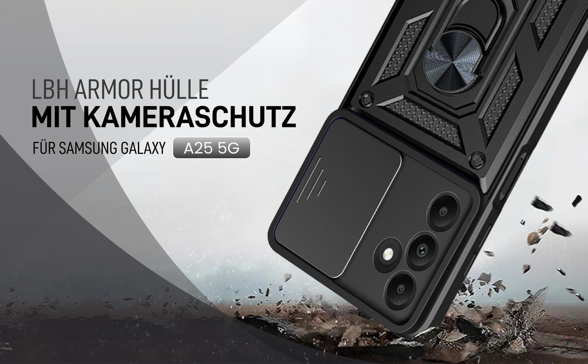 Schwarze Outdoorhülle mit Kameraschutz für Samsung Galaxy A25 5G