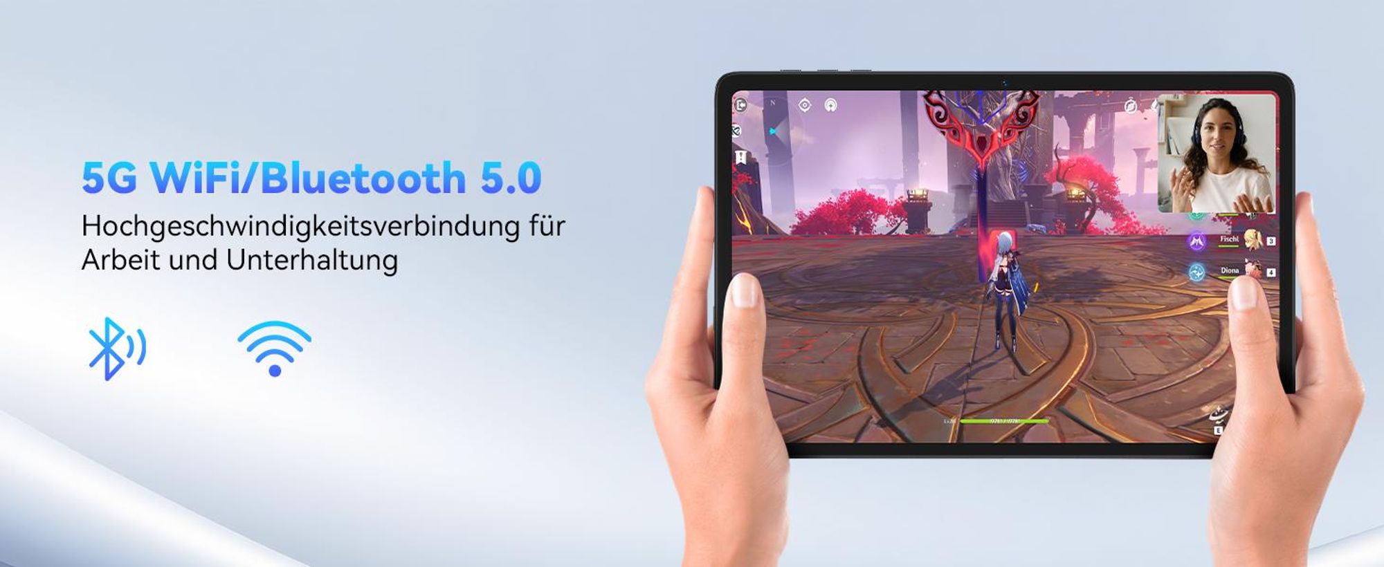 VekfulPC 10 Zoll Set Tablet, 24(8+16)GB RAM+256GB ROM (2TB TF), Android 16/5000mAh/Widevine L1/5G WiFi/Face ID, Grau