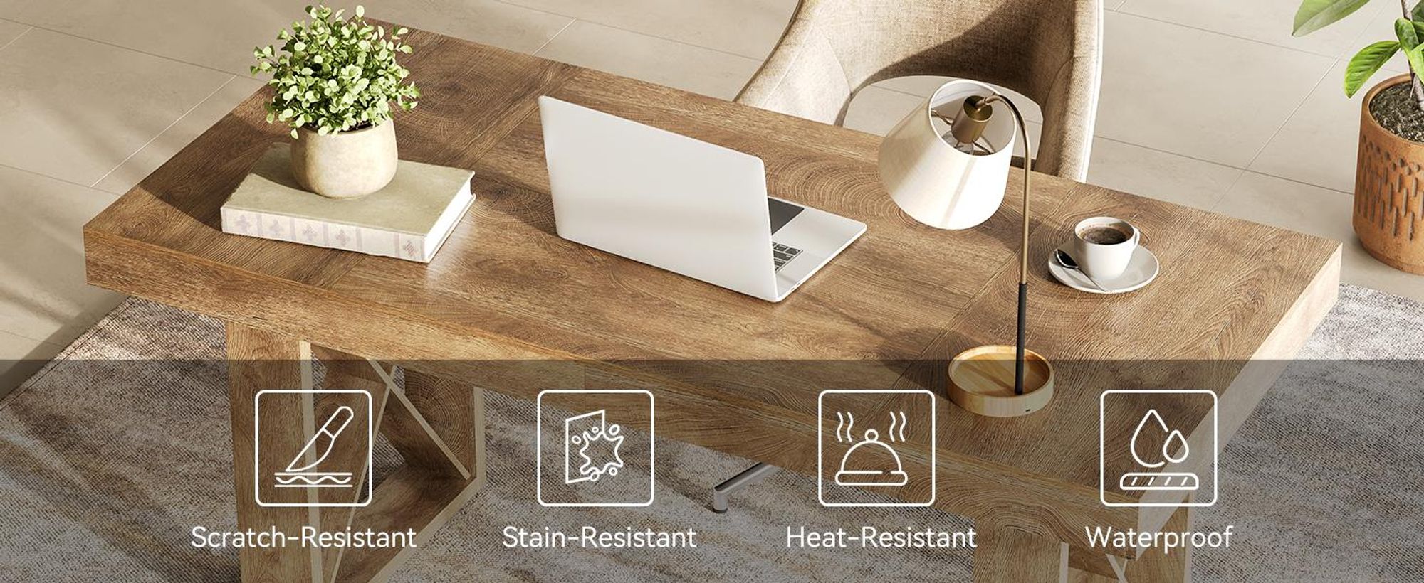 Tribesigns Schreibtisch, 160 x 80 x 75 cm, PC Tisch, schlichtes Design mit dickem Holz, Büroschreibtisch Arbeitszimmer, Rustikales Braun