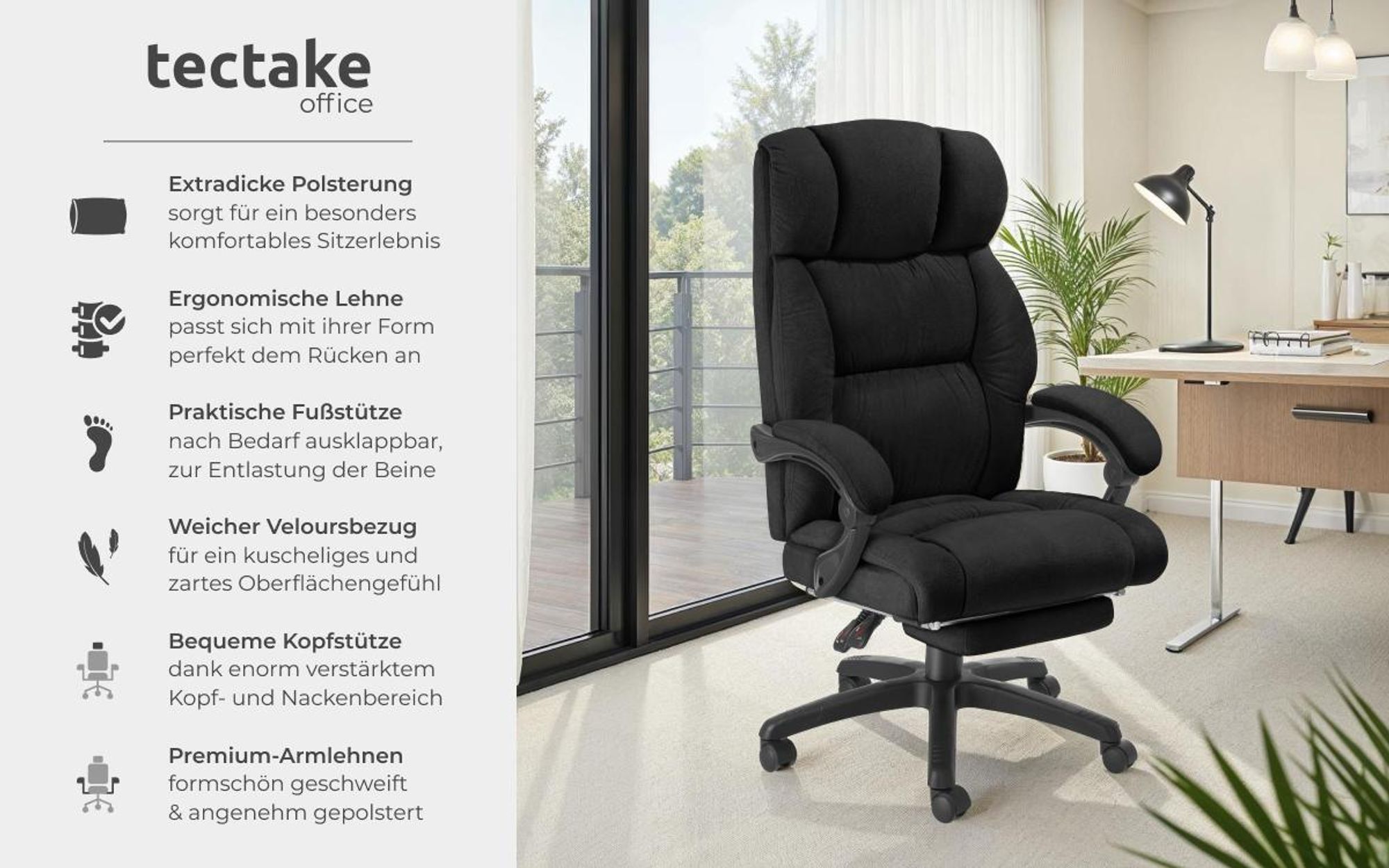 tectake® Bürostuhl Jillien 360° drehbar, stufenlos höhenverstellbar