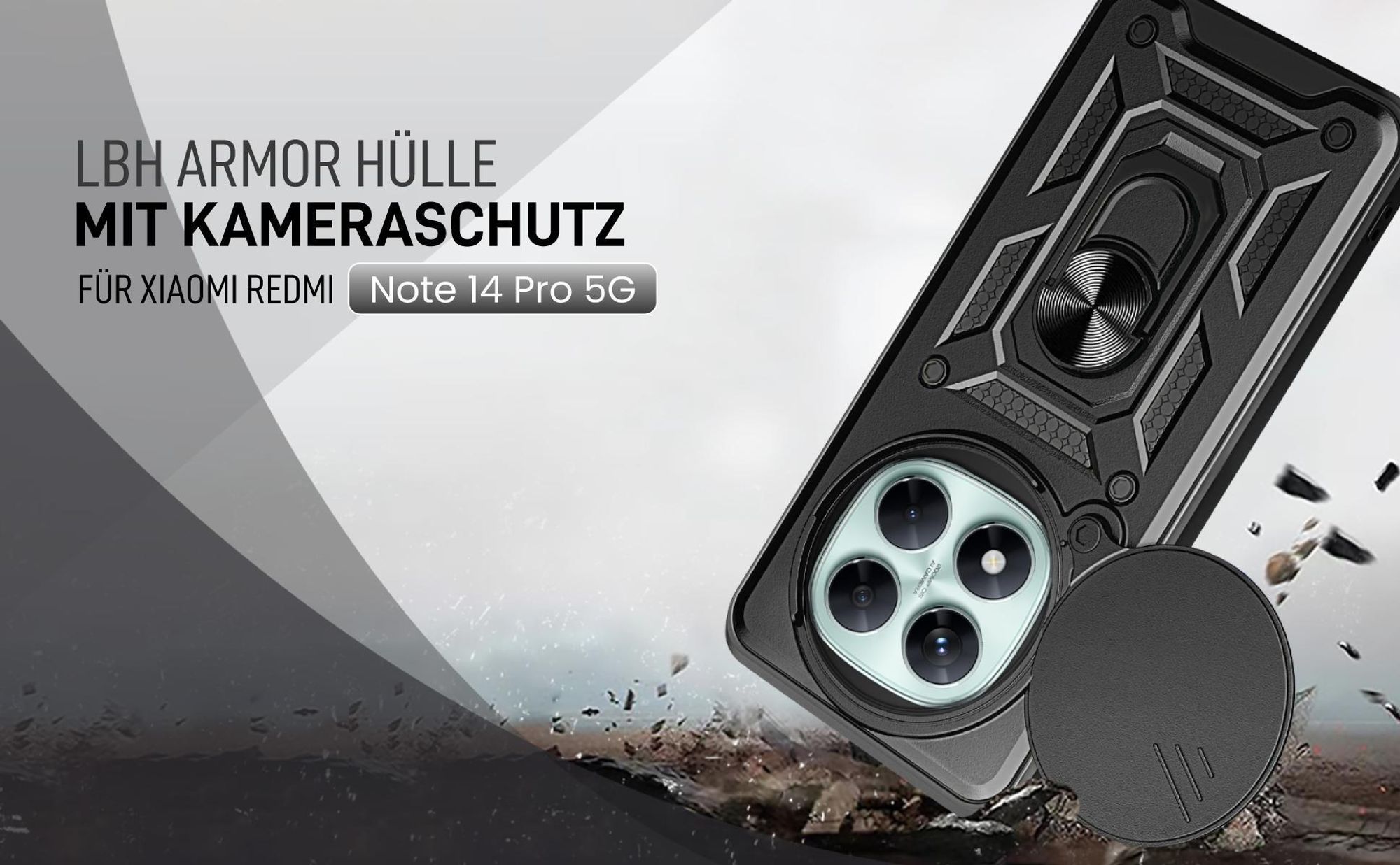 Schwarze Outdoorhülle mit Kameraschutz für Xiaomi Redmi Note 14 Pro 5G