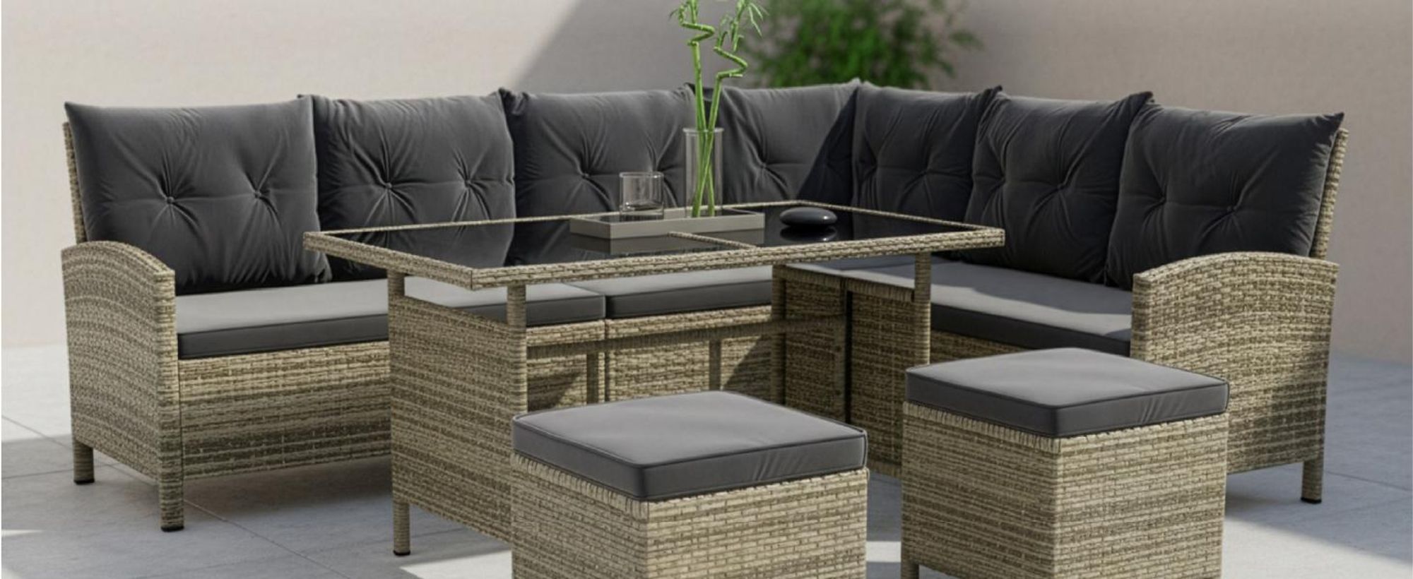Juskys Polyrattan Lounge Manacor Grau-Meliert und Schwarz