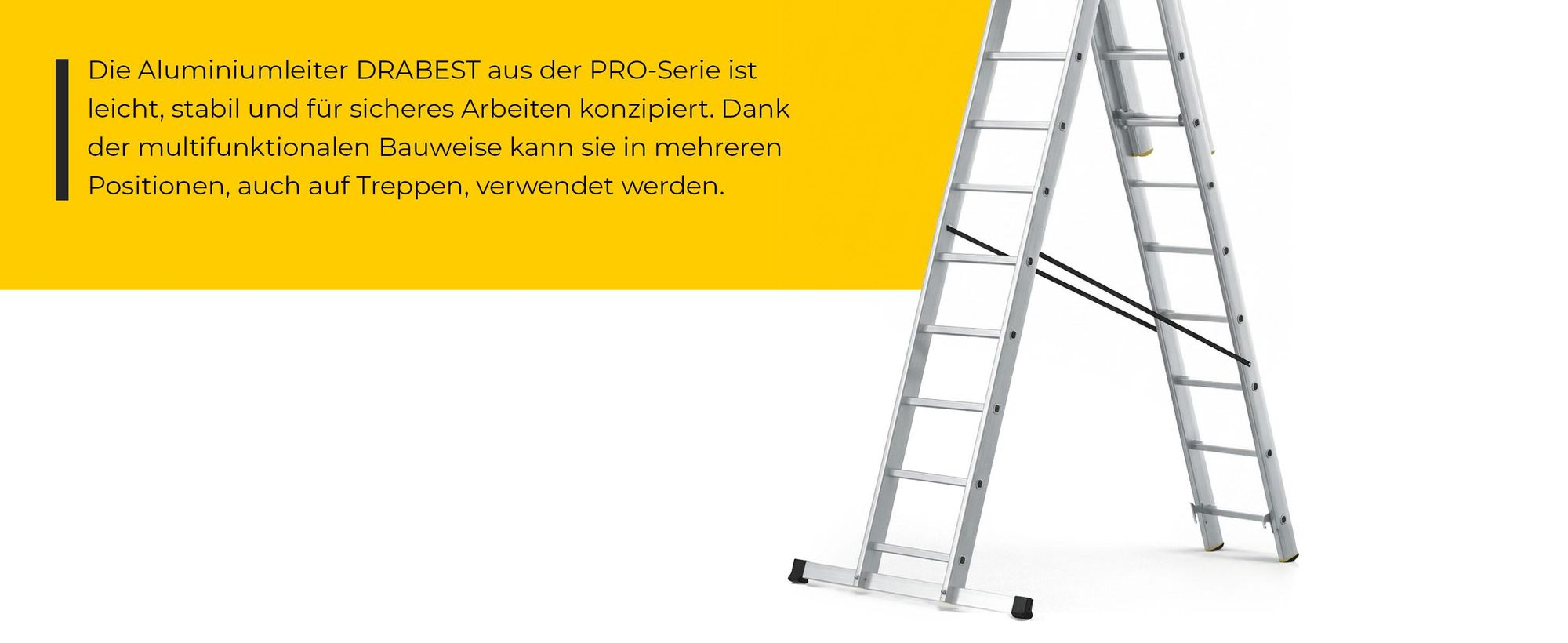 DRABEST | Leiter - PRO Serie - Aluleiter Mehrzweckleiter - 3-teilig - 3 x 11 Stufen - Belastbarkeit 150 kg - Arbeitshöhe 6,31 m - inkl. Eimerhaken