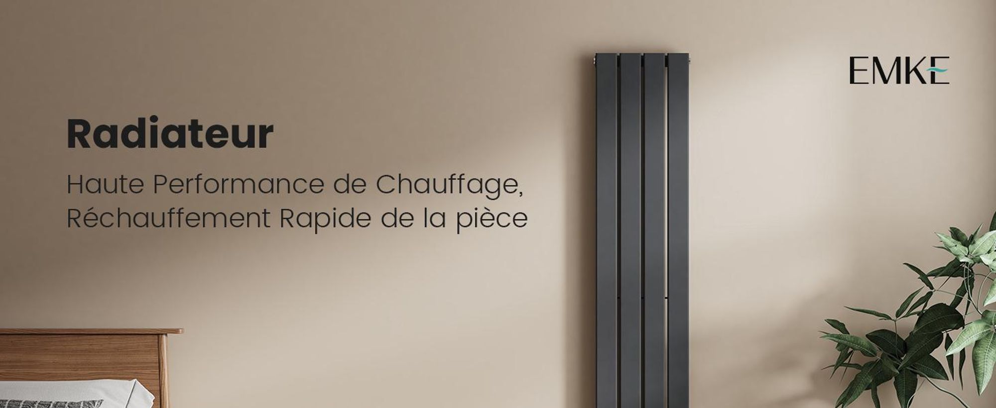 EMKE Radiateur plat Radiateur design Panneau de chauffage Vertical Monocouche Raccord central 160x30cm 501W Anthracite sans thermoplongeur