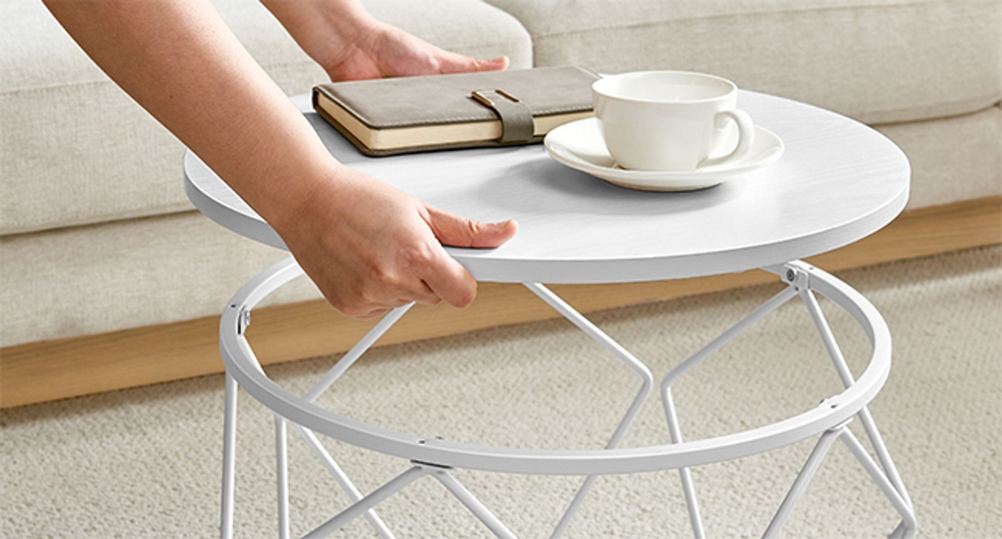 VASAGLE Beistelltisch, 2er Set, abnehmbare Tischplatte,  schneeweiß-wolkenweiß