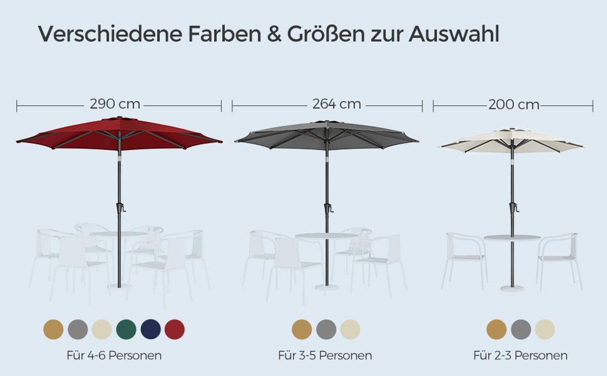 SONGMICS Sonnenschirm Ø300 cm UPF 50+ beidseitig um 30° knickbar