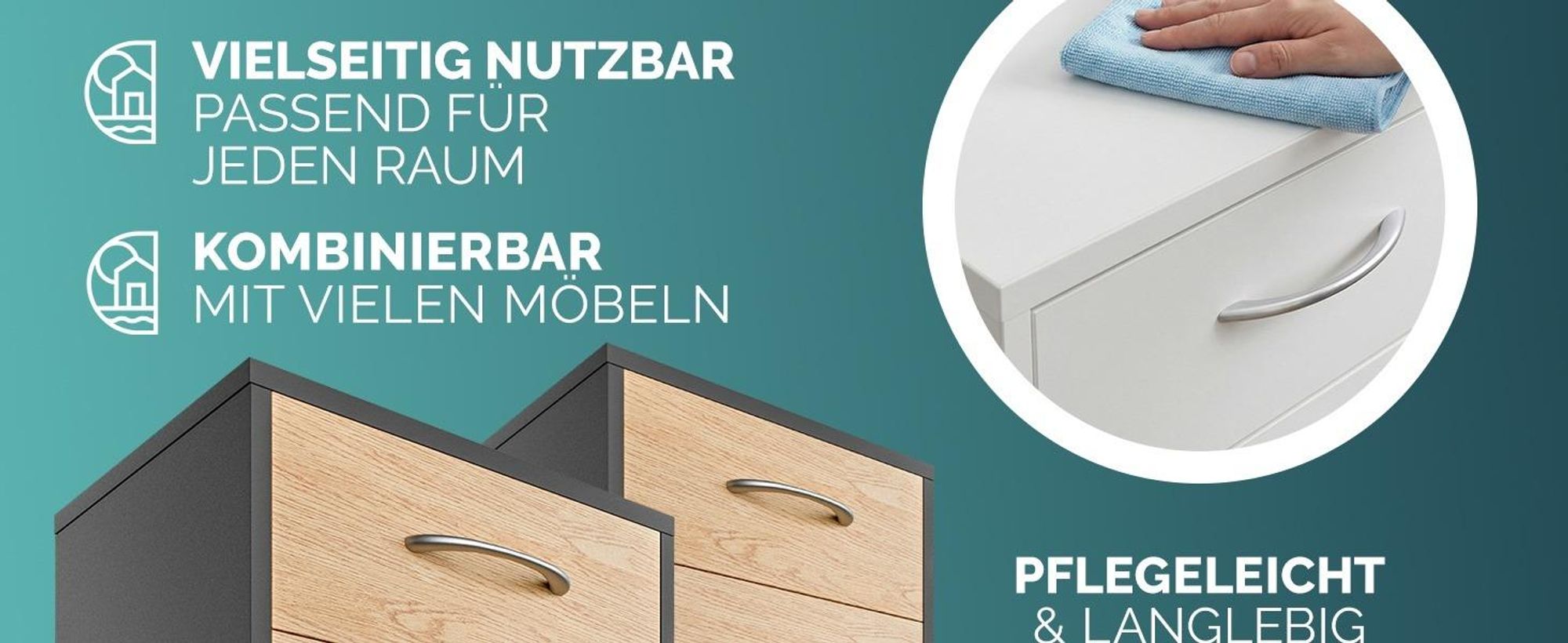 CASARIA Nachttisch mit LED Holz Weiß