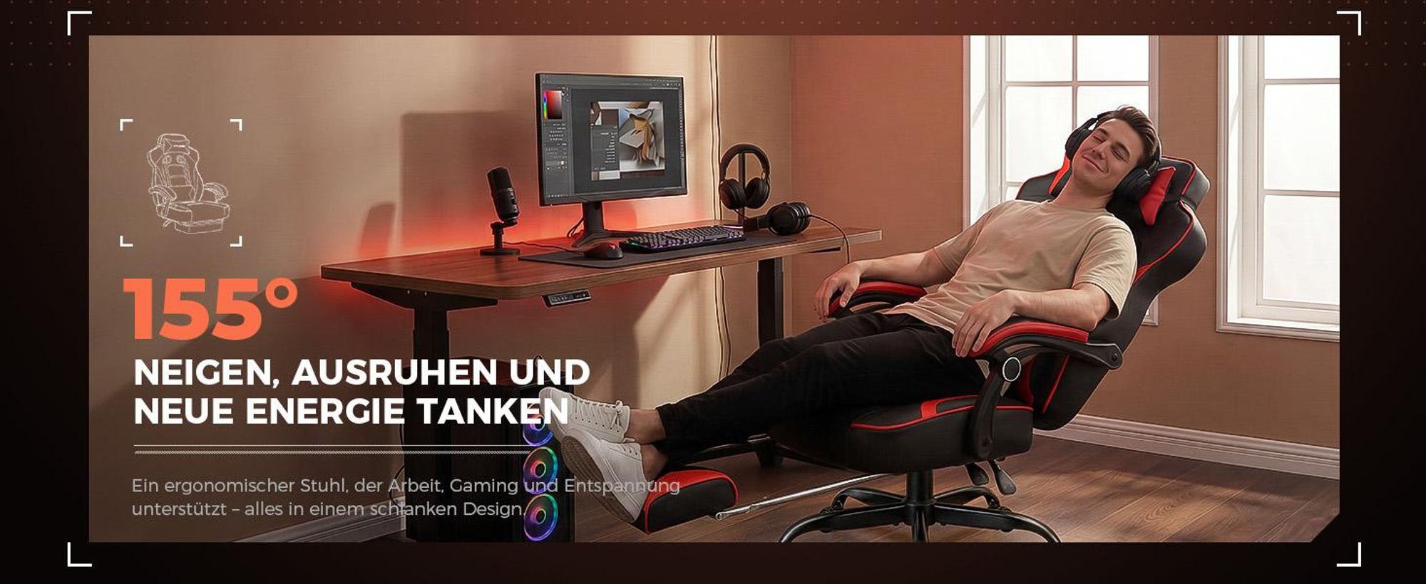 GTPLAYER Gaming Stuhl mit Fußstütze, Ergonomischer Bürostuhl 150kg, Gaming Sessel mit Lendenwirbelstütze Kopfstütze, Höhenverstellbarer Computerstuhl