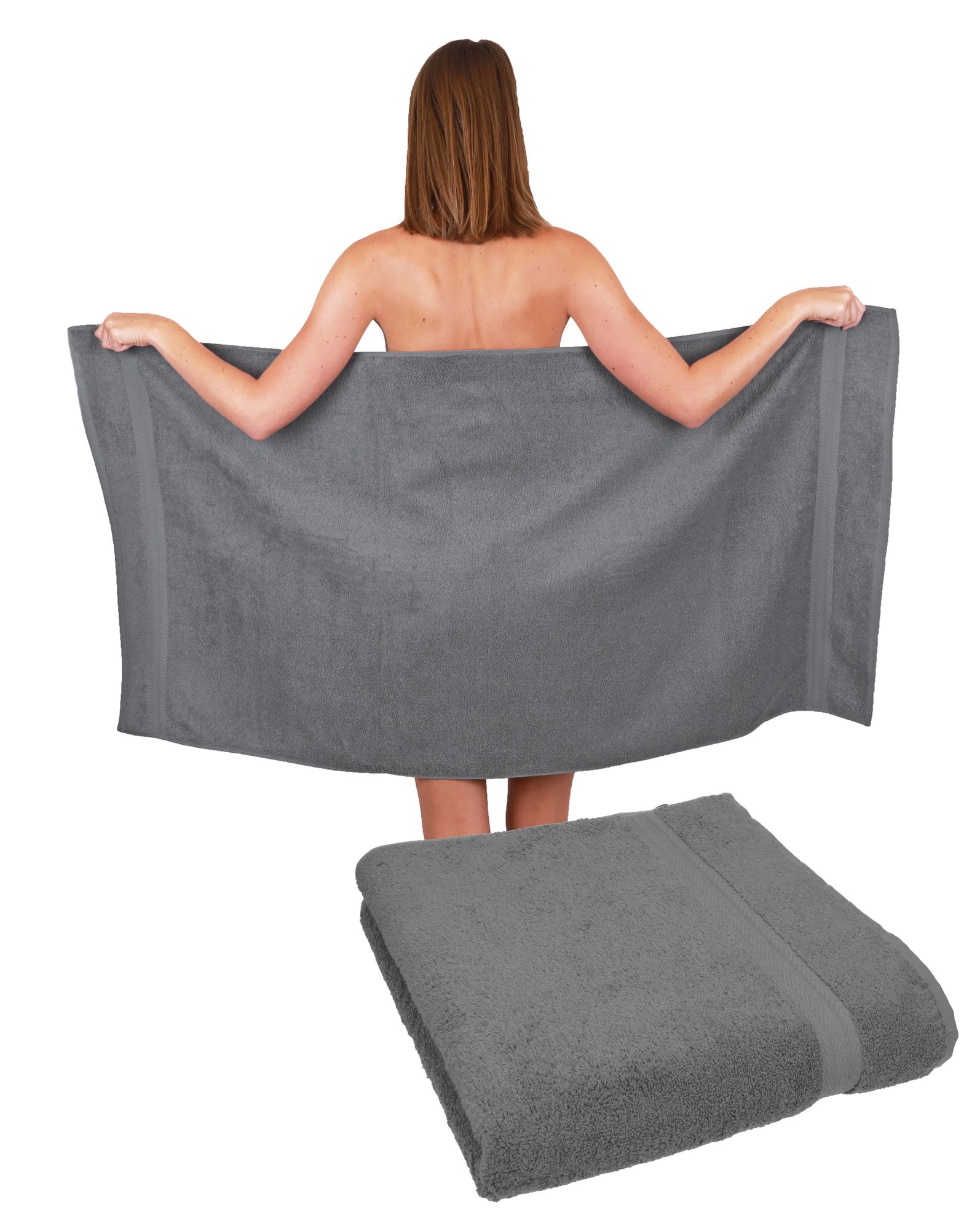 Betz 2 Stück Duschtücher 70 x 140 cm PREMIUM 100% Baumwolle Liegetuch Strandtuch Farbe: anthrazit