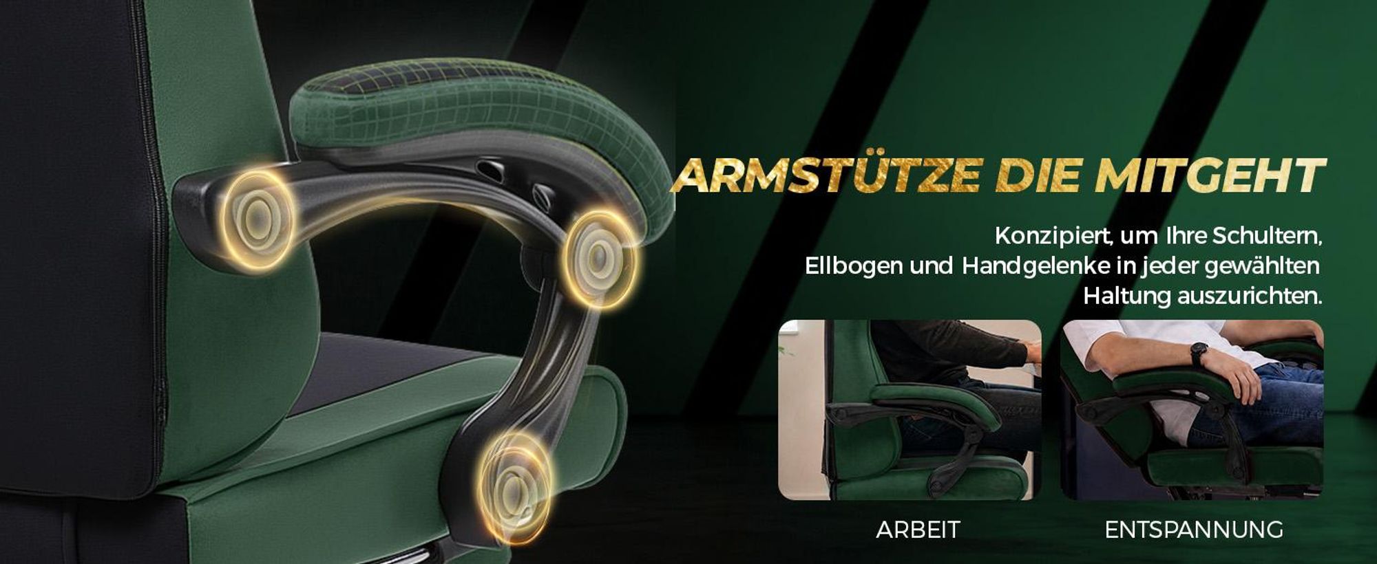 GTPLAYER Gaming Stuhl Ergonomischer Gaming Sessel Schreibtischstuhl mit Stoffoberfläche, Federsitzkissen, Verbindungsarmlehnen und Fußstütze 150KG, gr