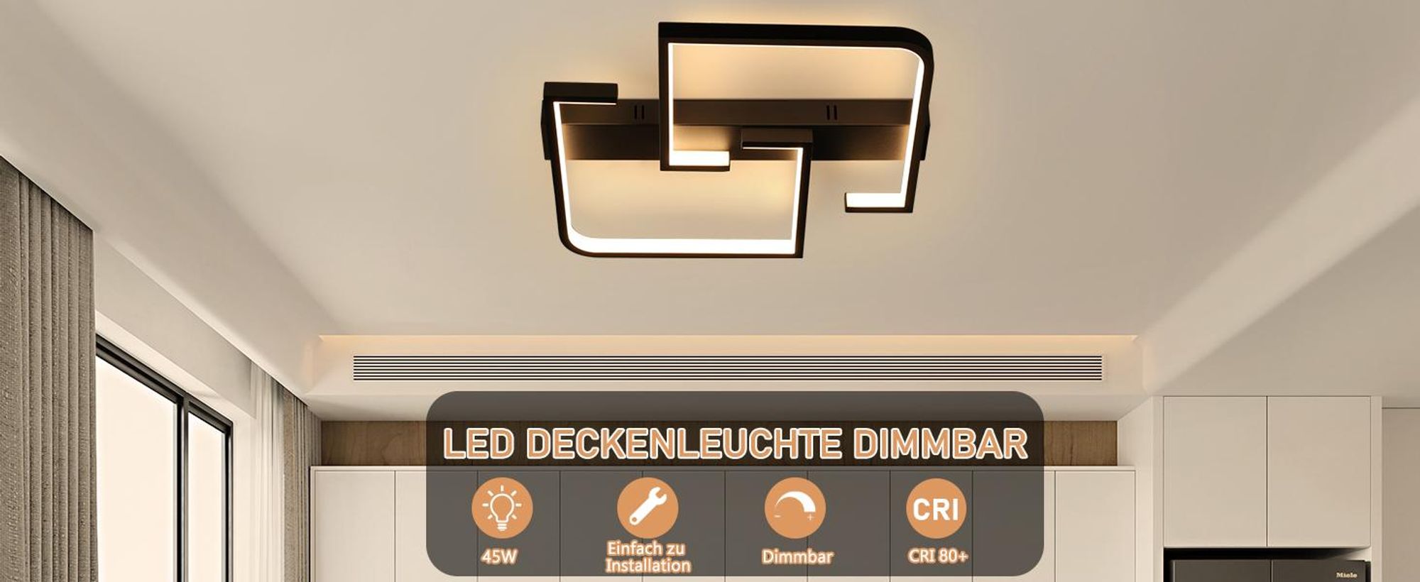 ZMH Plafonnier LED Lampe de plafond Salon Dimmable Télécommande 45W Noir Lampe de salon Lampe de chambre en métal pour cuisine Bureau 60CM