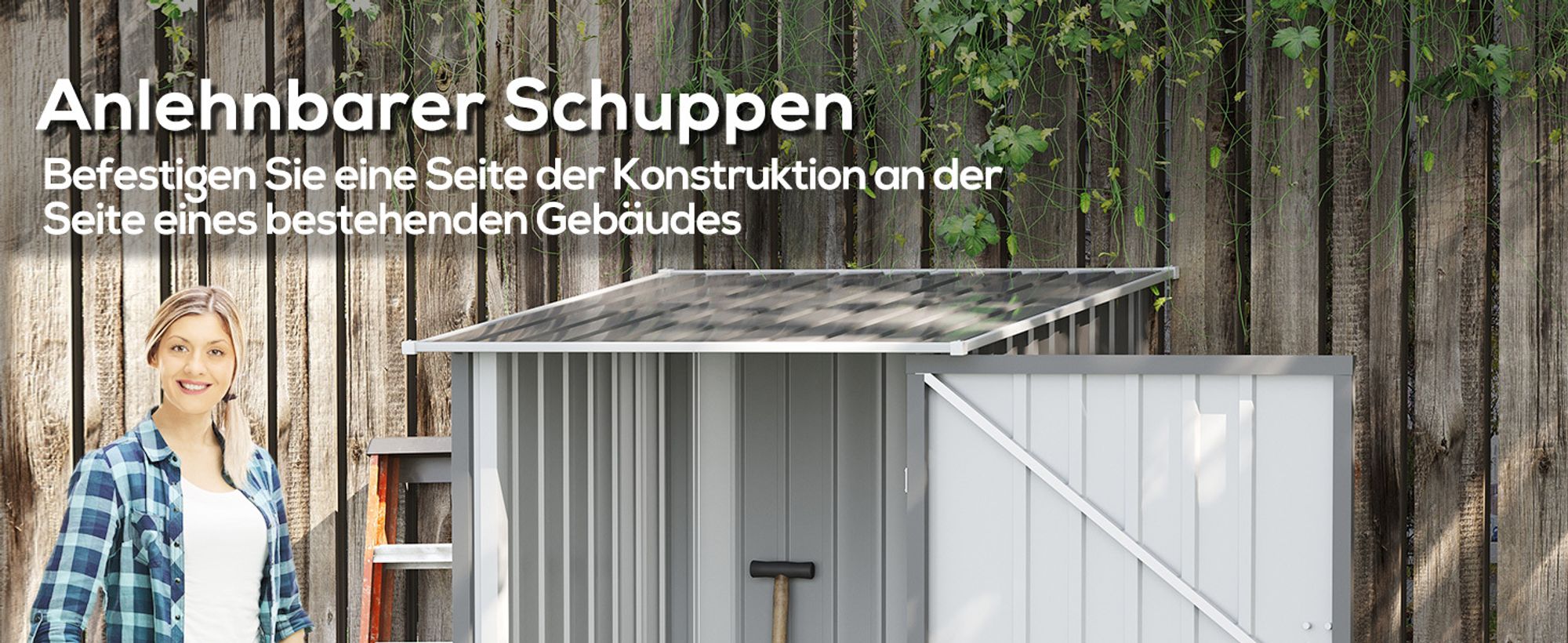 Outsunny Gerätehaus aus Stahl, 0,92 m² Geräteschuppen mit Pultdach für Balkon