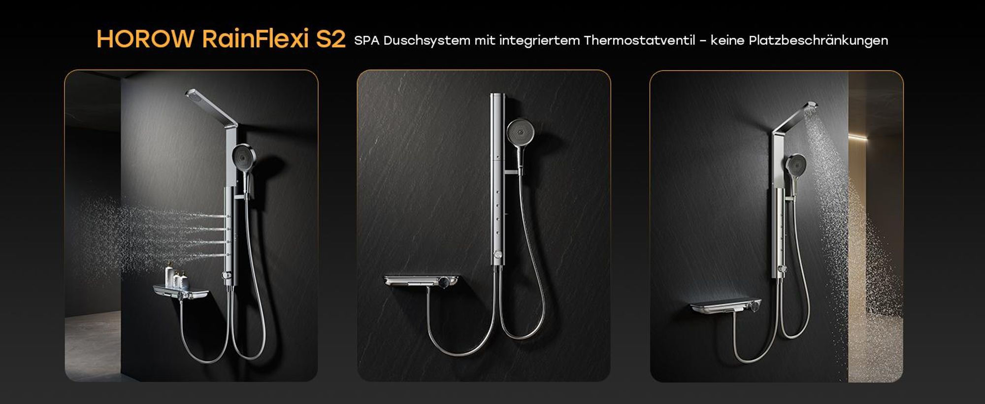 HOROW RainFlexi S2 Duschpaneel mit Thermostat, Chrom Regendusche mit Klappbaren Kopfbrause, Höhenverstellbares Duschsystem