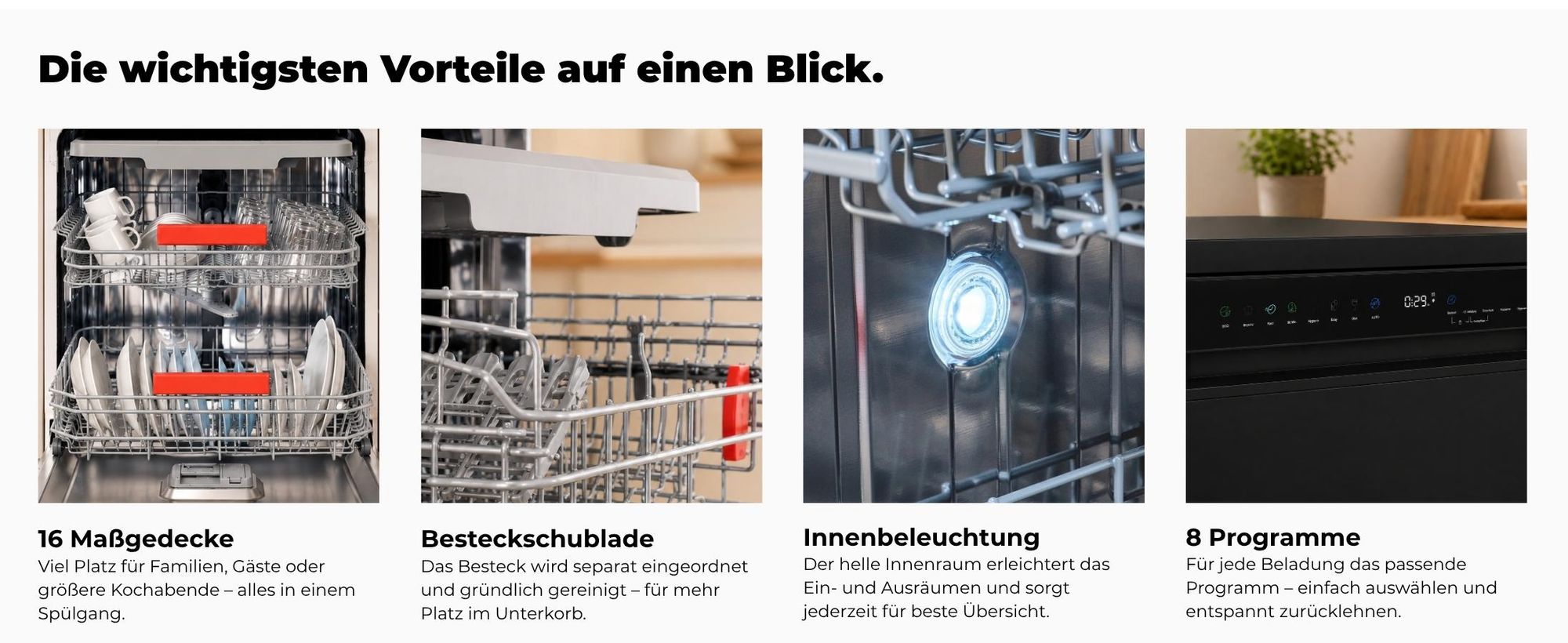 Exquisit Geschirrspüler 16 Maßgedecke | Energieklasse C | 8 Spülprogramme | Aquastop | Innenbeleuchtung | Unterbaufähig | Startzeitvorwahl | Schwarz