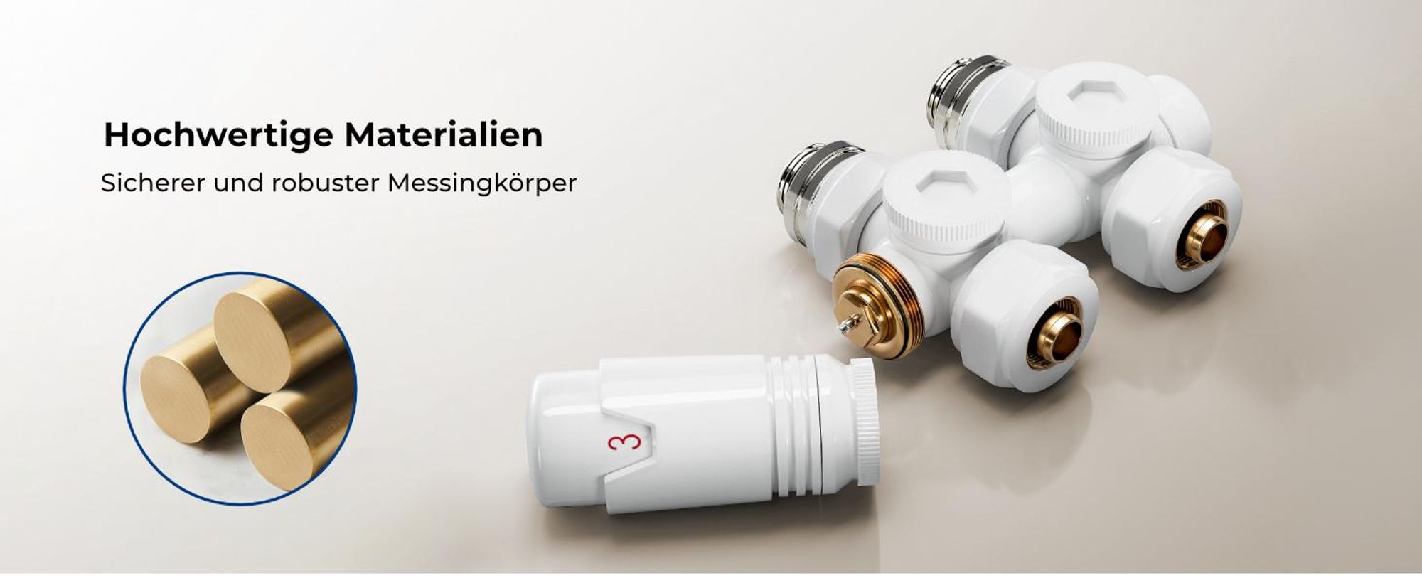 Heilmetz Heizkörper Thermostatventil Set Weiß , M30 x 1,5 Universal Ventil inkl. Rosette, kompatibel mit 15mm & 16mm Rohrleitungen