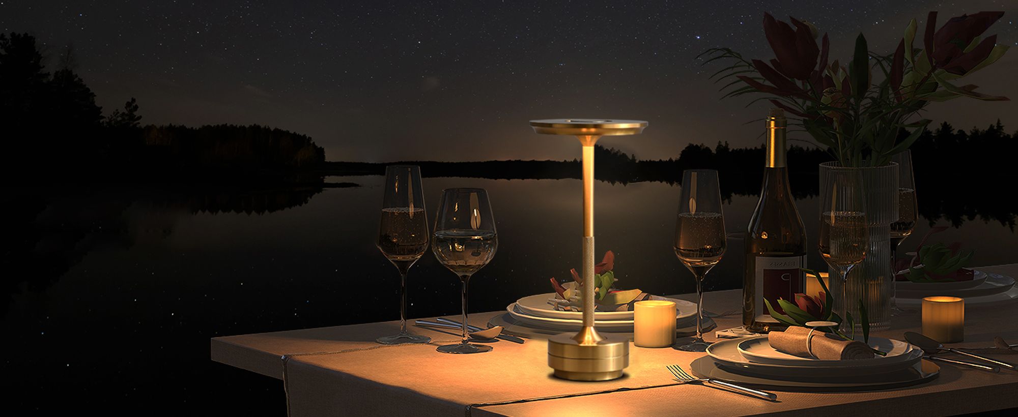 Kabellose Dimmbare LED Akku Tischleuchte Touch Tischlampe Lampe Wohnzimmer Nachttischlampen Dreifarbiges Licht Gold