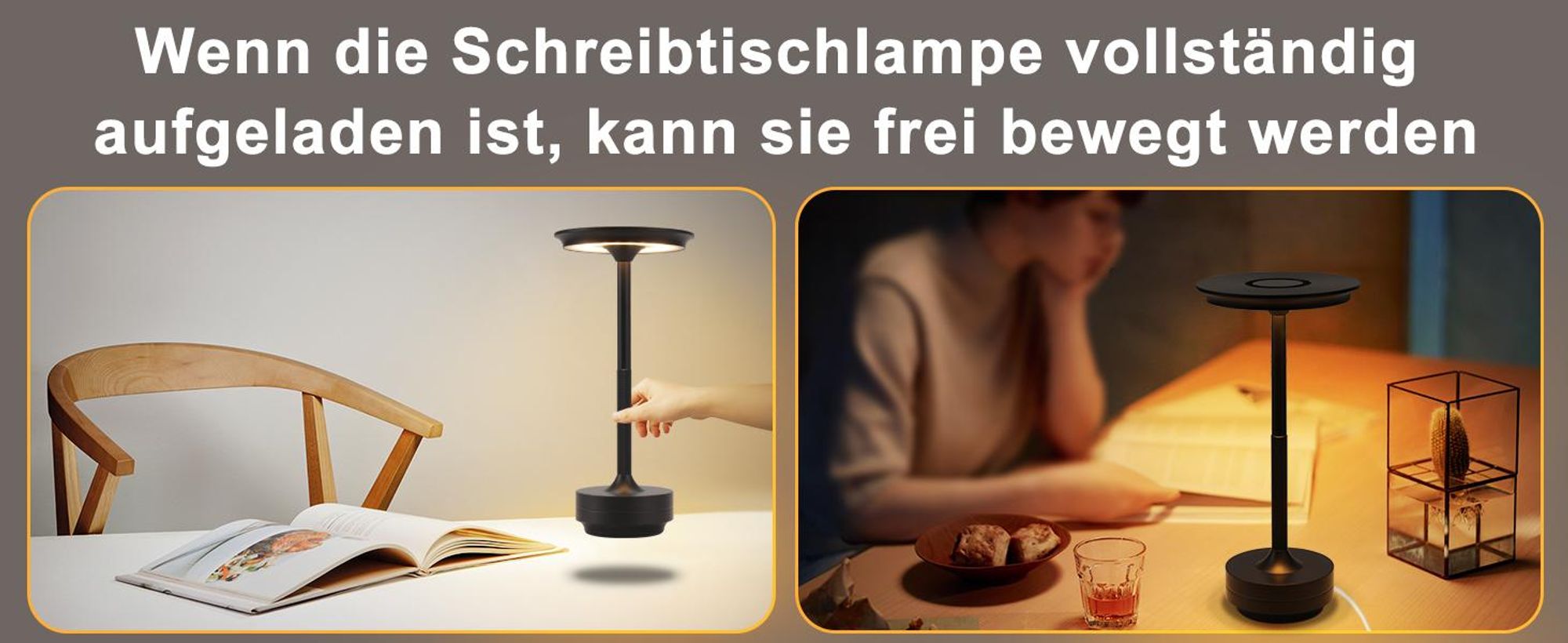 ZMH Tischlampe Kabellos Nachttischlampe Akku LED Tischleuchte Touch Dimmbar Lampe mit USB Aufladbar Schwarz Batterie Tischlampen für Modern Fensterbank Wohnzimmer Kinderzimmer Schlafzimmer