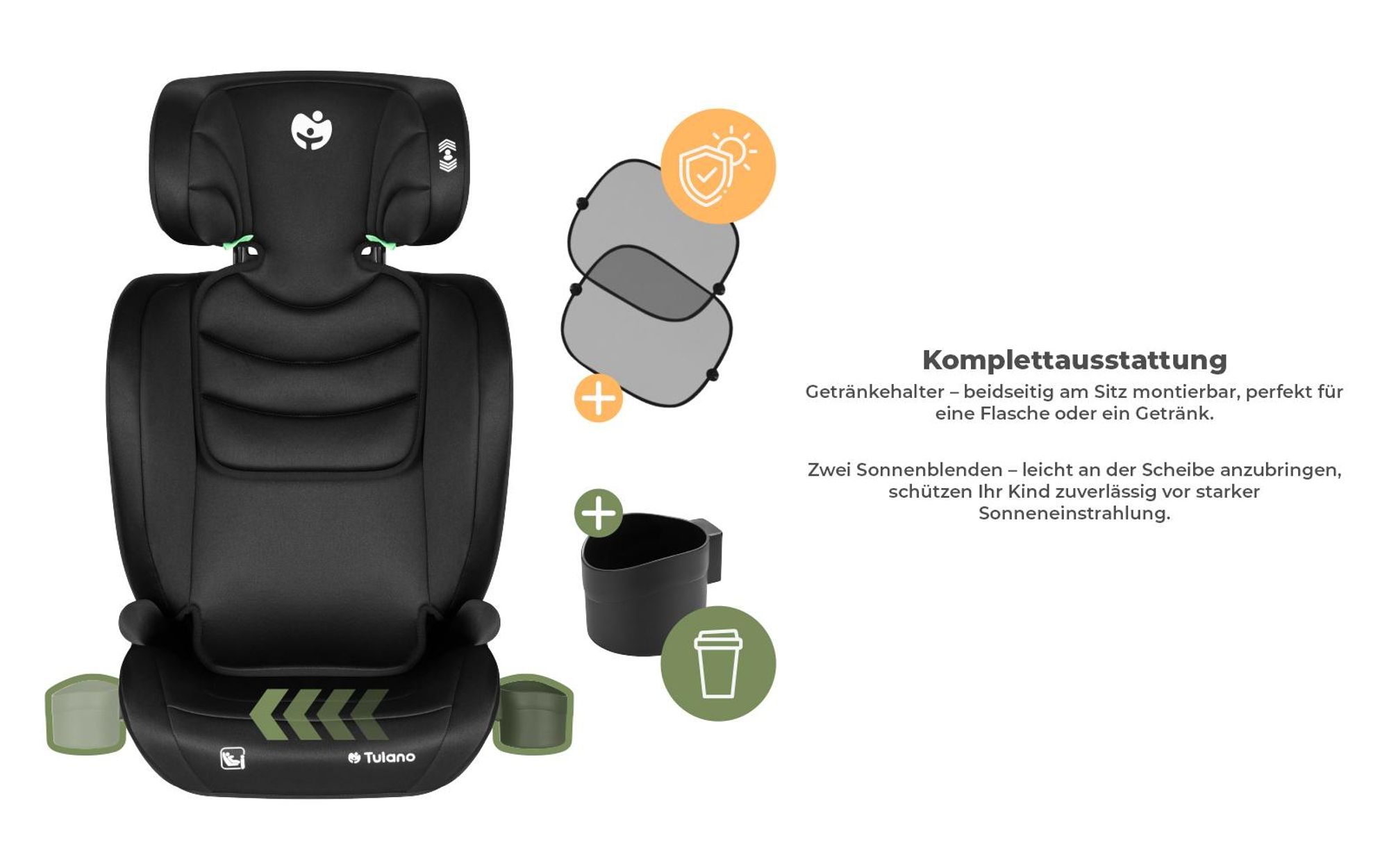 Tulano Joy 20 Kindersitz i-Size ECE R129/03, 100–150 cm, 13-fach verstellbar, vorwärtsgerichtet, inkl. Zubehör, Schwarz