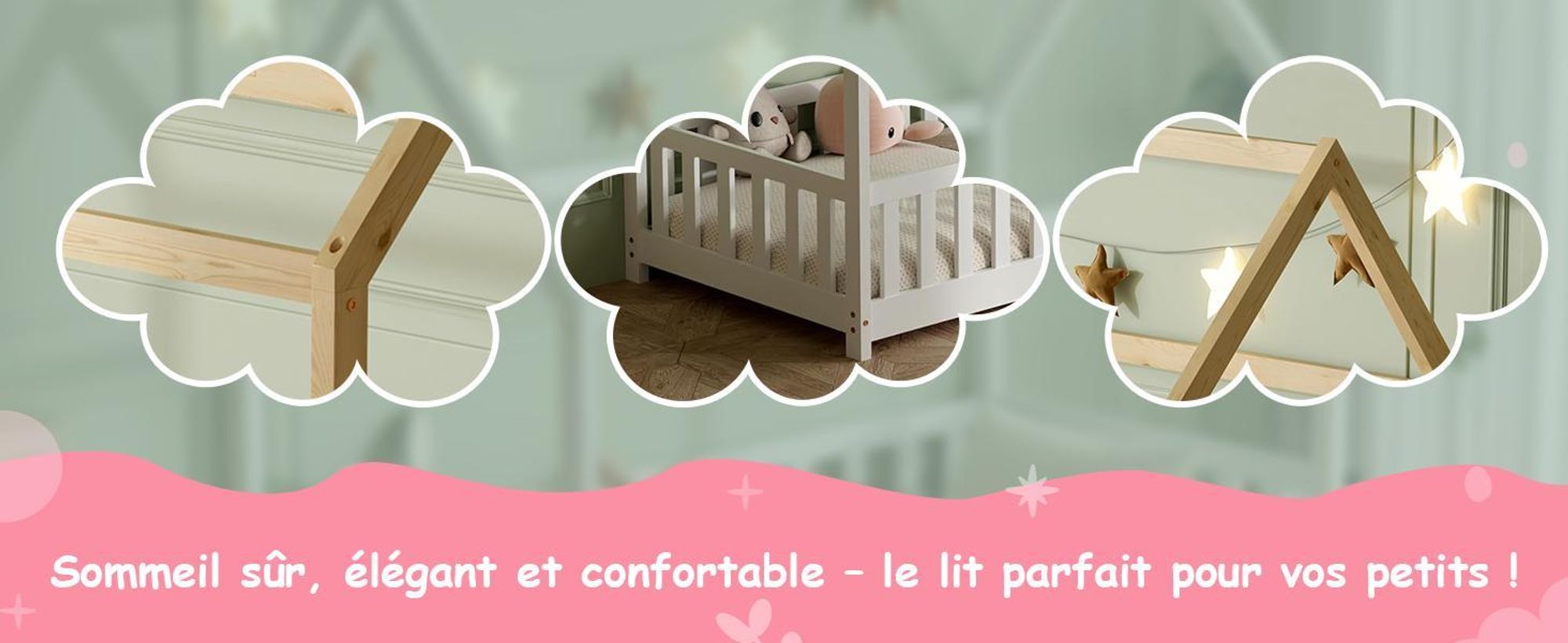 Lit pour Enfant, avec Protection Anti-Chute et sommier à Lattes 80x160 cm Naturel pour Enfant