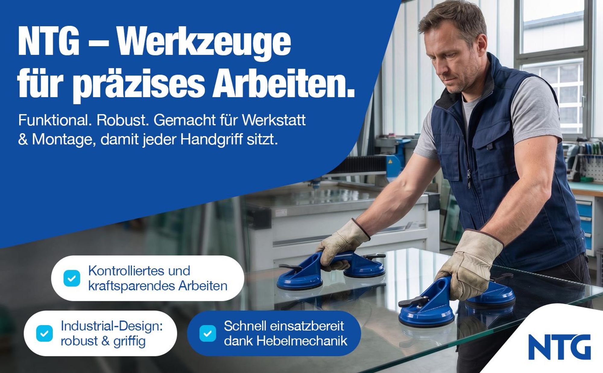 NTG Profi Saugheber 2er Set – Doppelsaugnapf bis 60kg – Glasheber & Fliesenheber mit 118mm Saugteller – Vakuumheber