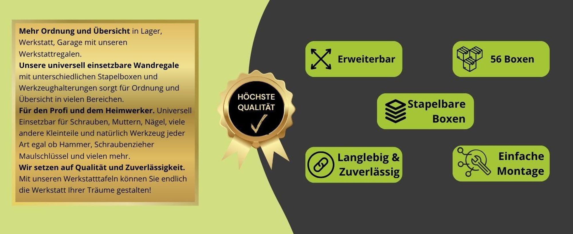 Lagersystem Wandregal 115x78cm, Werkzeughalterungen,  56 stck. Stapelboxen Schüttenregal Sichtlagerkästen, Extra Starke Wandplatten, Regal Erweiterbar, Werkstattregal Lagerregal Werkstattwandregal Ste