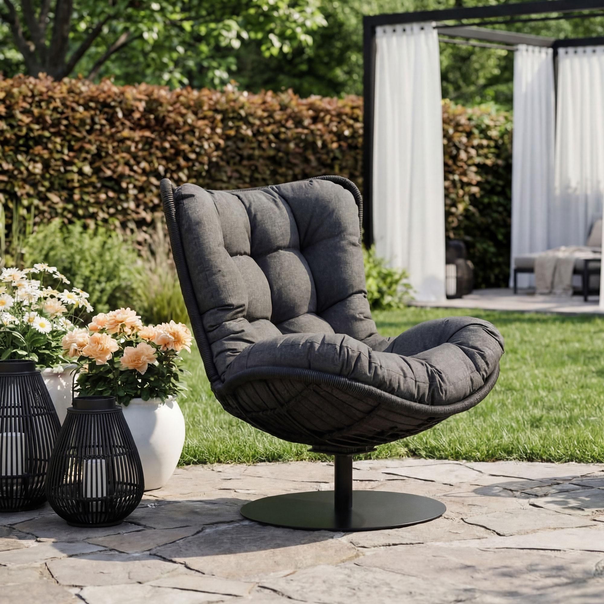di volio Gartensessel SALO - schwarz, Lounge Sessel aus PE-Rattan mit Standfuß, bequem & stabil