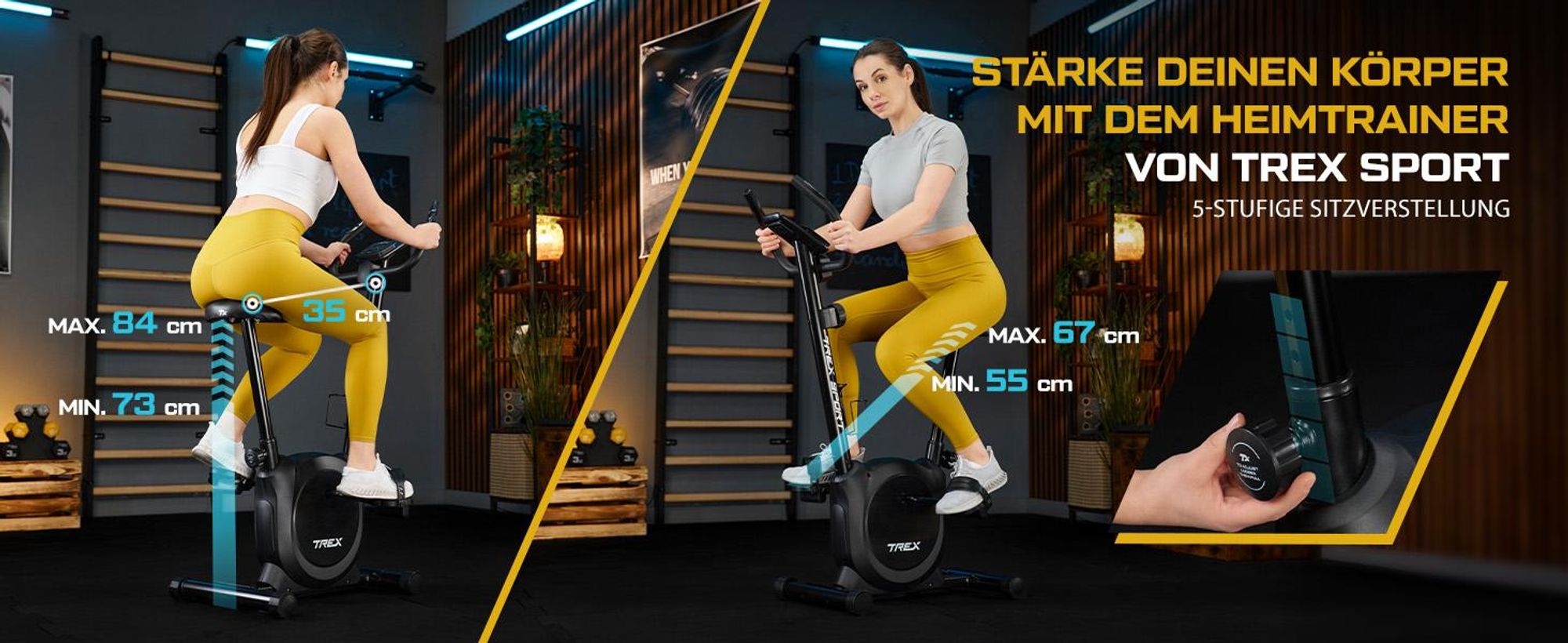 TREX SPORT Heimtrainer Fahrrad für Zuhause TX-350MB RIZE | Pulssensoren, Magnetisches Fitnessbike, 10 Stufen, leise, 5 Sitzhöhen, bis 120 kg | Schwarz