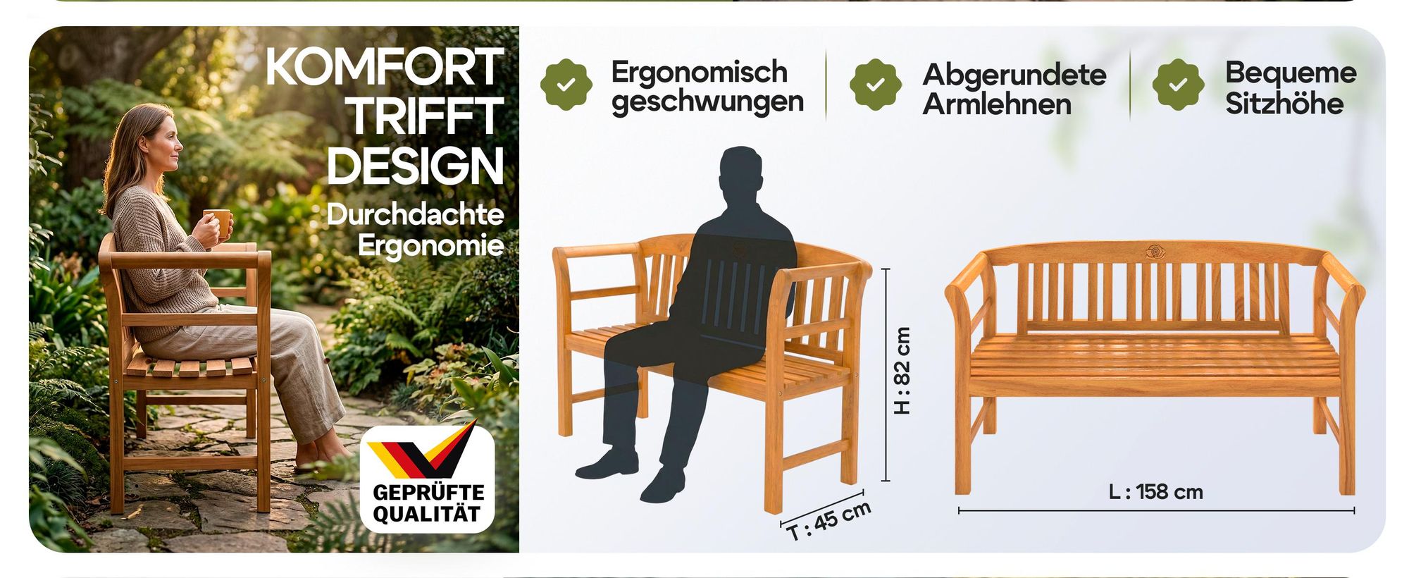 CASARIA® Gartenbank  3-Sitzer FSC®-Zertifiziert, Wetterfest