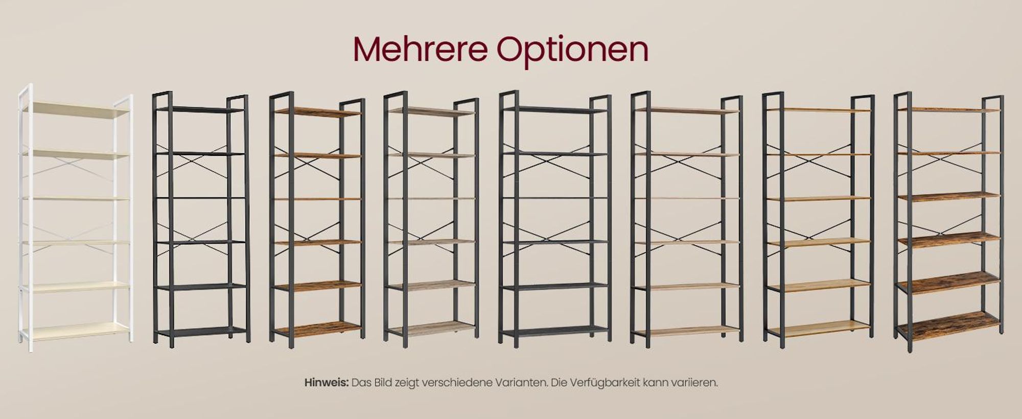 VASAGLE Bücherregal mit 6 Ebenen, Standregal, offene Ablagen, für Wohnzimmer, Büro, Schlafzimmer, 30 x 64 x 185,5 cm, beige-weiß