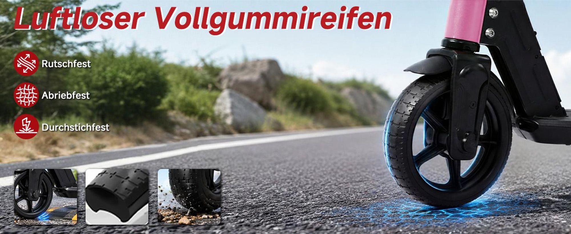 Kinder Elektroroller, 150W E-Scooter für Kinder, 16 km/h Kinderroller mit LED-Anzeige, RGB-Licht, Frontlicht, Doppelbremse, klappbar, 6,3 Zoll Vollgum