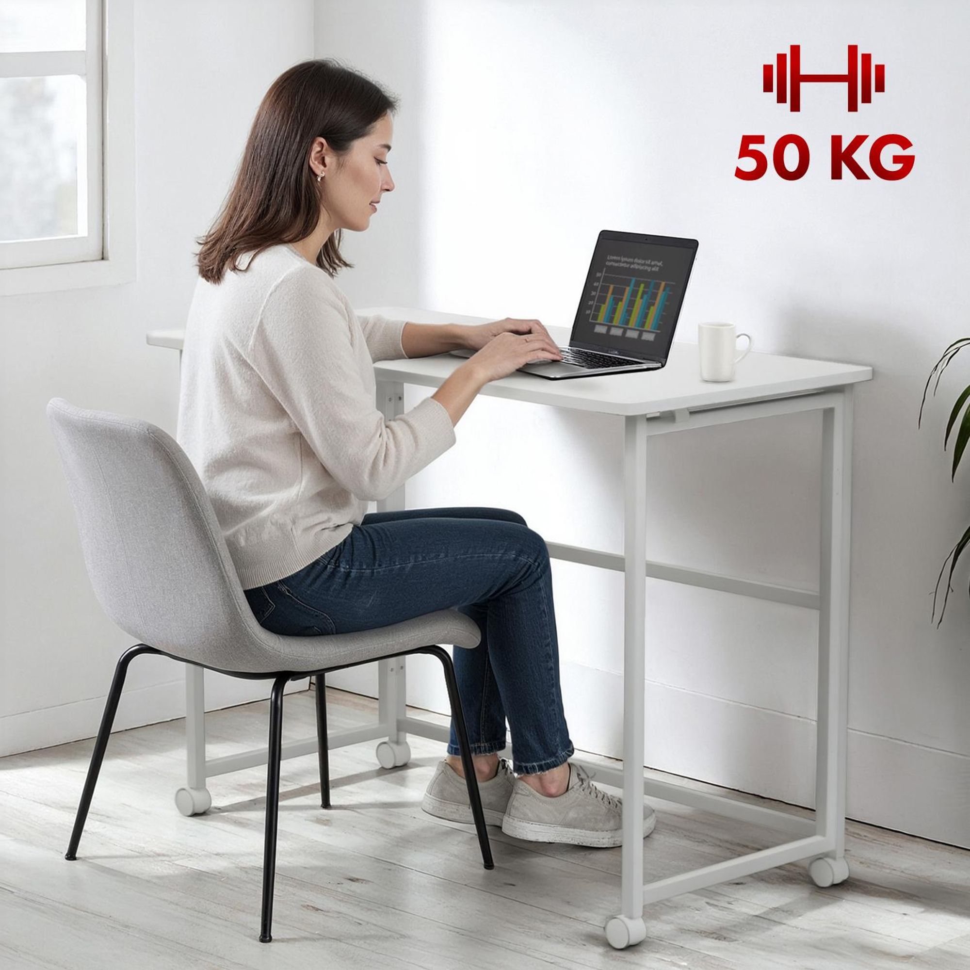 Maclean Klapptisch weiß mobil Platte 100x50cm max. 50kg MC-1250 W