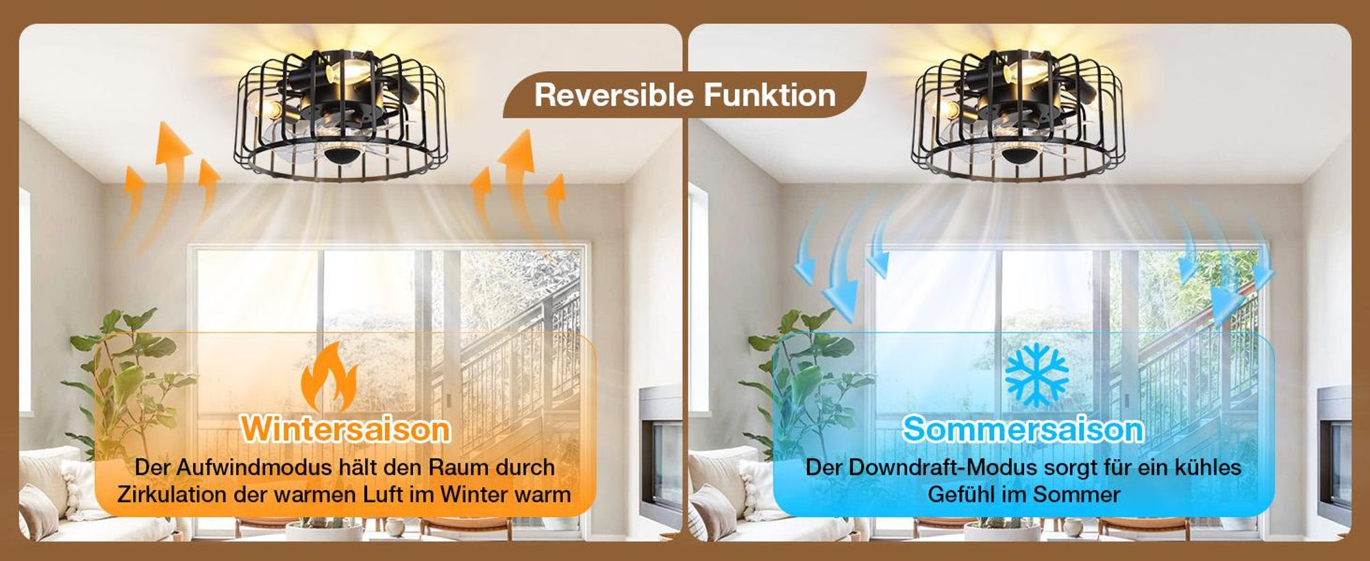 Deckenventilator mit Beleuchtung und Fernbedienung Metallkäfig DC Motor 4x E14 Glühbirnen 6 Stufige für Schlafzimmer, Wohnzimmer, Küche