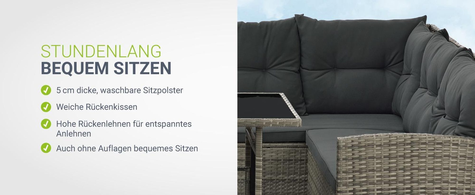 Juskys Polyrattan Lounge Manacor Grau-Meliert und Schwarz