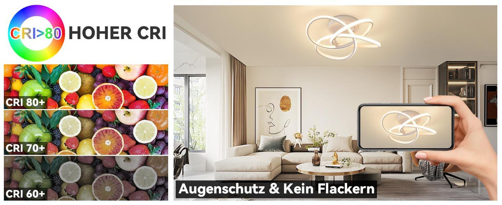 ZMH Deckenleuchte LED Deckenlampe Schlafzimmer 46W Schlafzimmerlampe Dimmbar mit Fernbedienung Modern Vierblättrige Blume Design Flurlampe Weiß Wohnzimmer Deckenlampen für Büro Kinderzimmer Flur