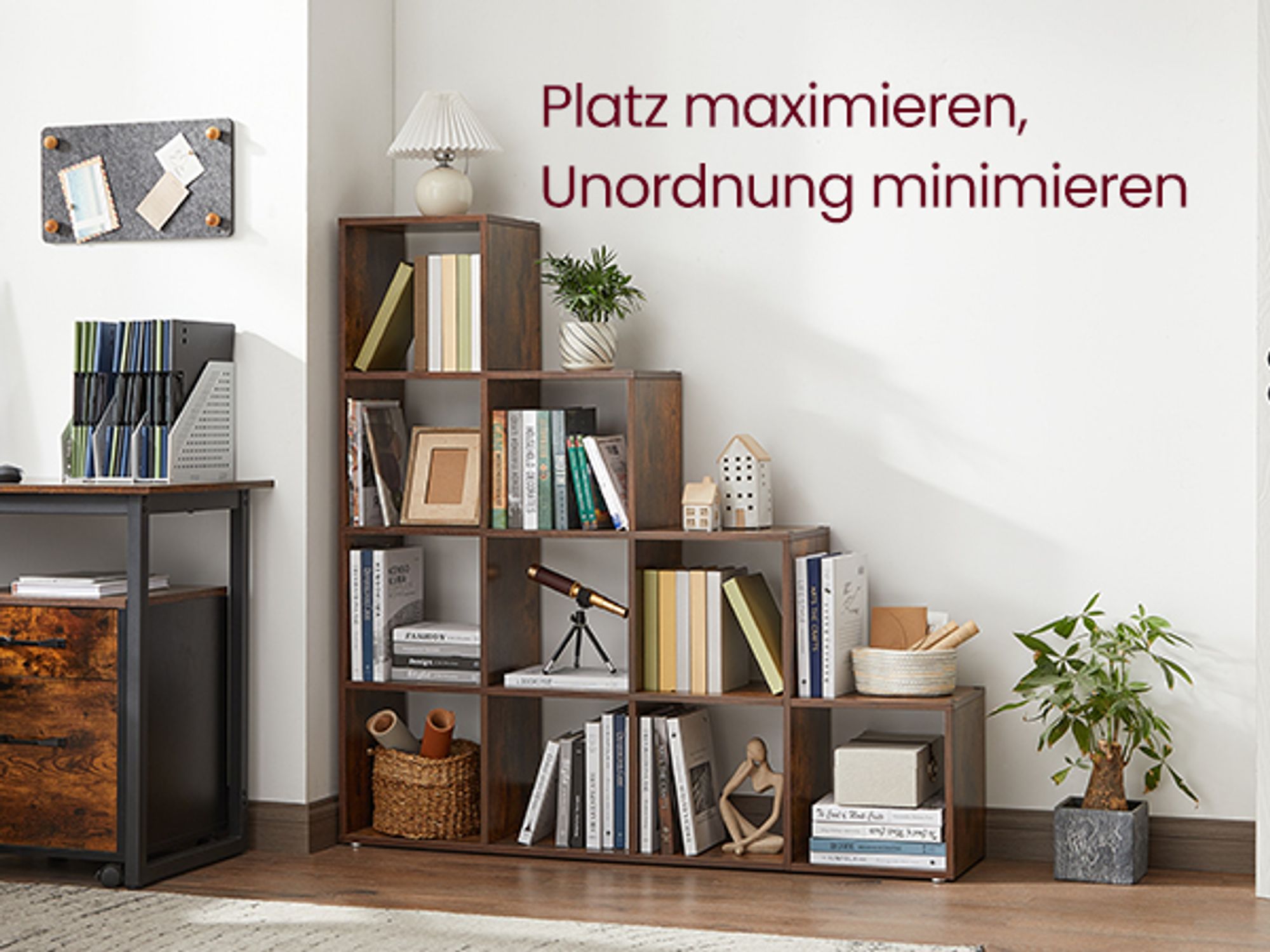 VASAGLE Bücherregal 10 Würfeln Raumteiler Treppenregal Standregal vintagebraun