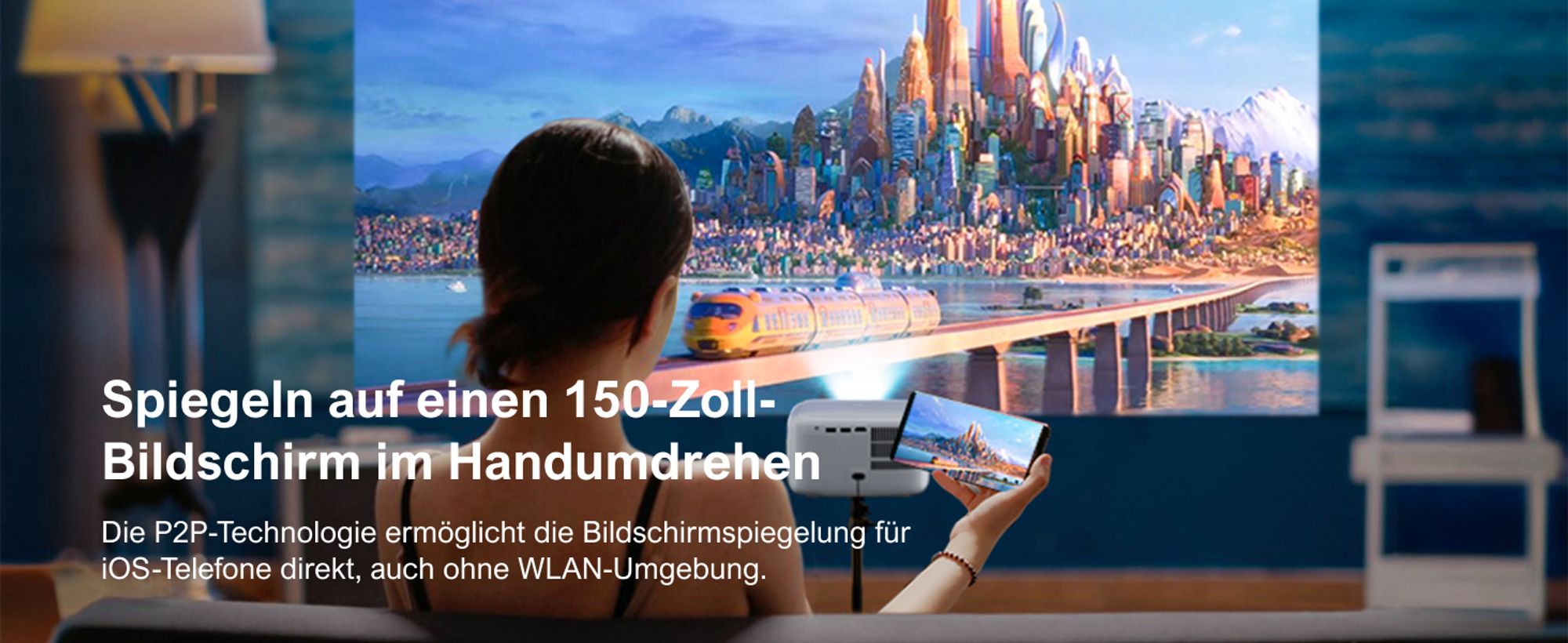 ULTIMEA Apollo P10 Full HD 1080P Decoding Beamer, 5G+2.4G WiFi Bluetooth Projektor, Tragbarer Mini Beamer Full-HD, 300 ANSI-Lumen